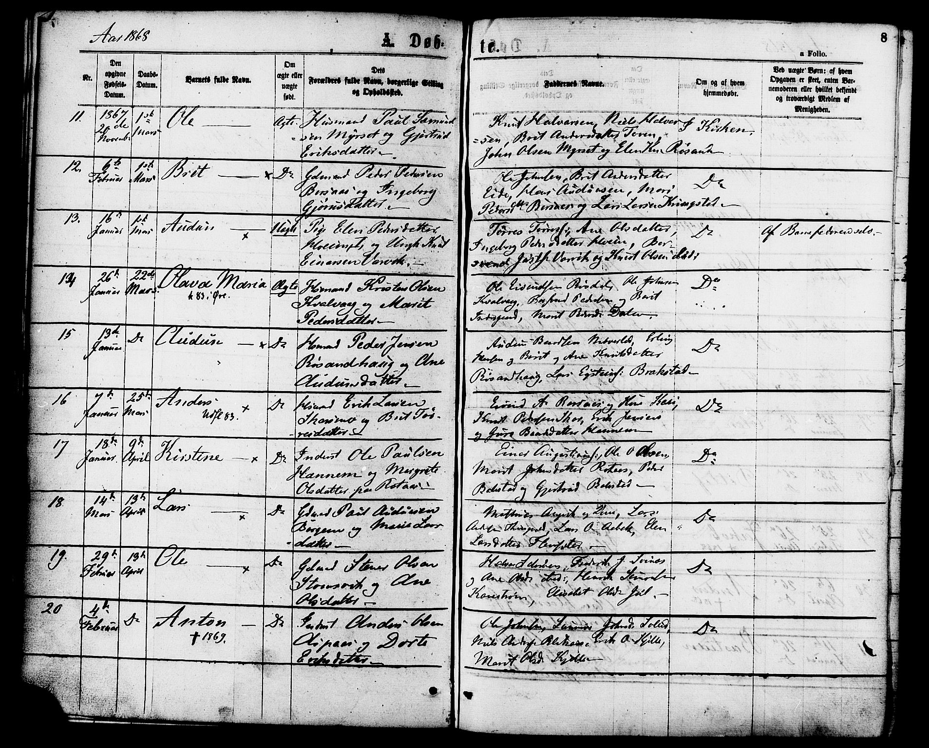 Ministerialprotokoller, klokkerbøker og fødselsregistre - Møre og Romsdal, SAT/A-1454/586/L0986: Parish register (official) no. 586A12, 1867-1878, p. 8