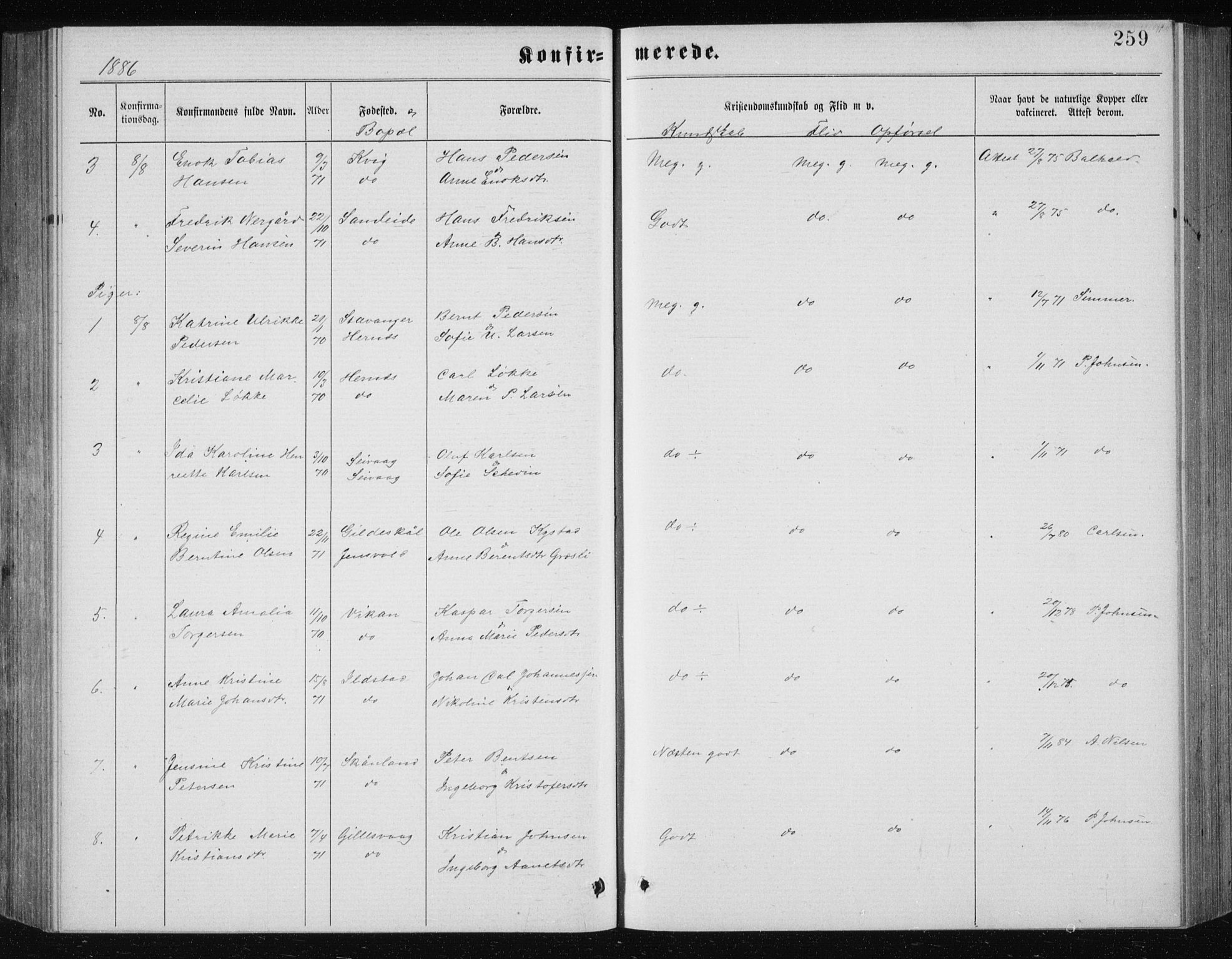 Ministerialprotokoller, klokkerbøker og fødselsregistre - Nordland, AV/SAT-A-1459/801/L0031: Parish register (copy) no. 801C06, 1883-1887, p. 259