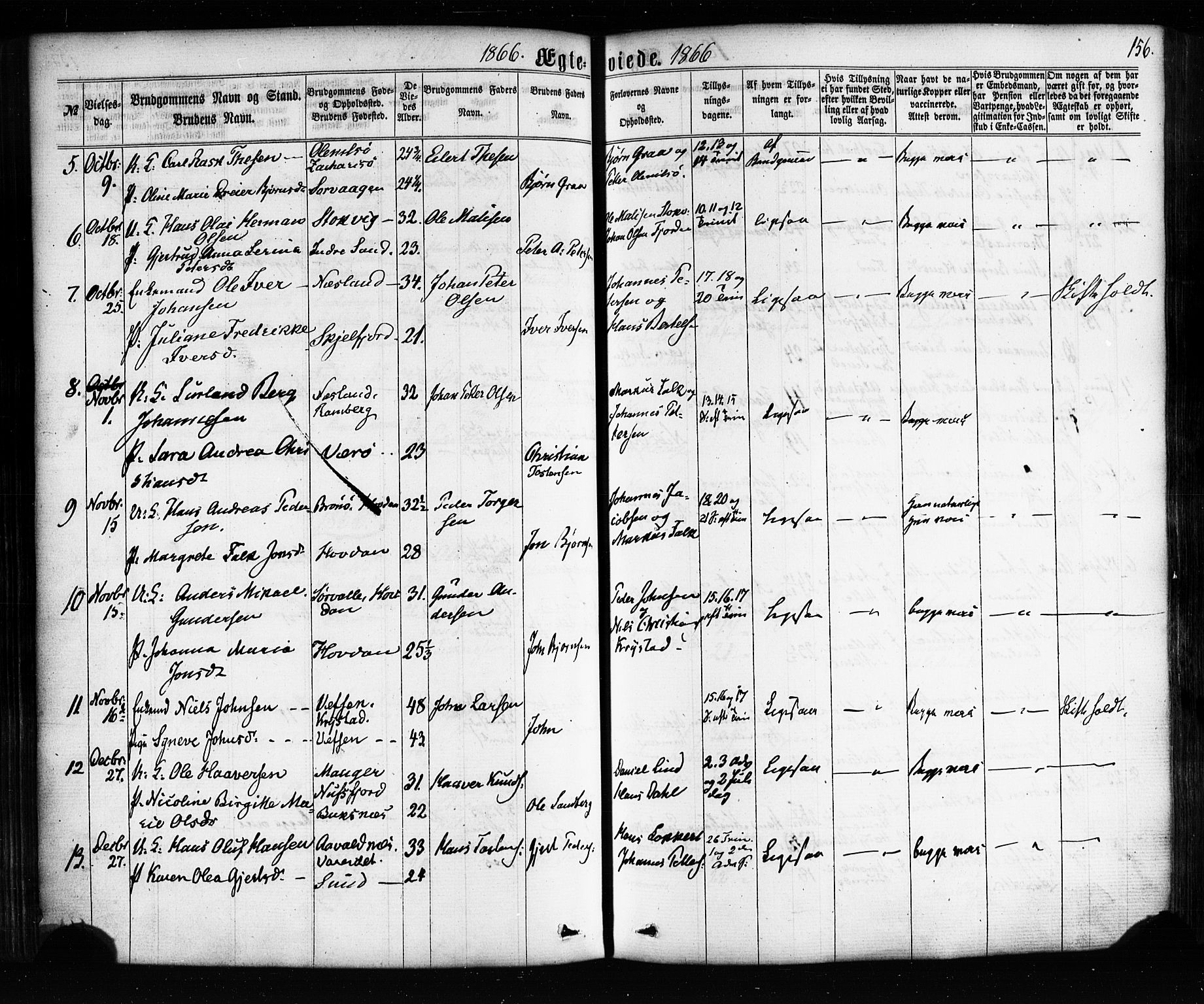 Ministerialprotokoller, klokkerbøker og fødselsregistre - Nordland, SAT/A-1459/885/L1203: Parish register (official) no. 885A04, 1859-1877, p. 156