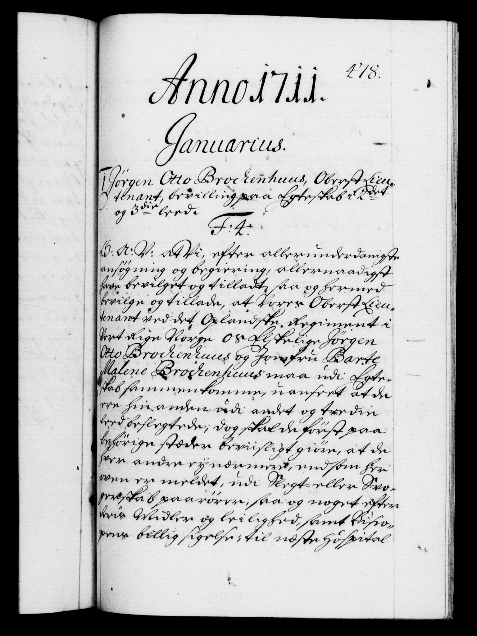 Danske Kanselli 1572-1799, RA/EA-3023/F/Fc/Fca/Fcaa/L0020: Norske registre, 1708-1711, p. 478a