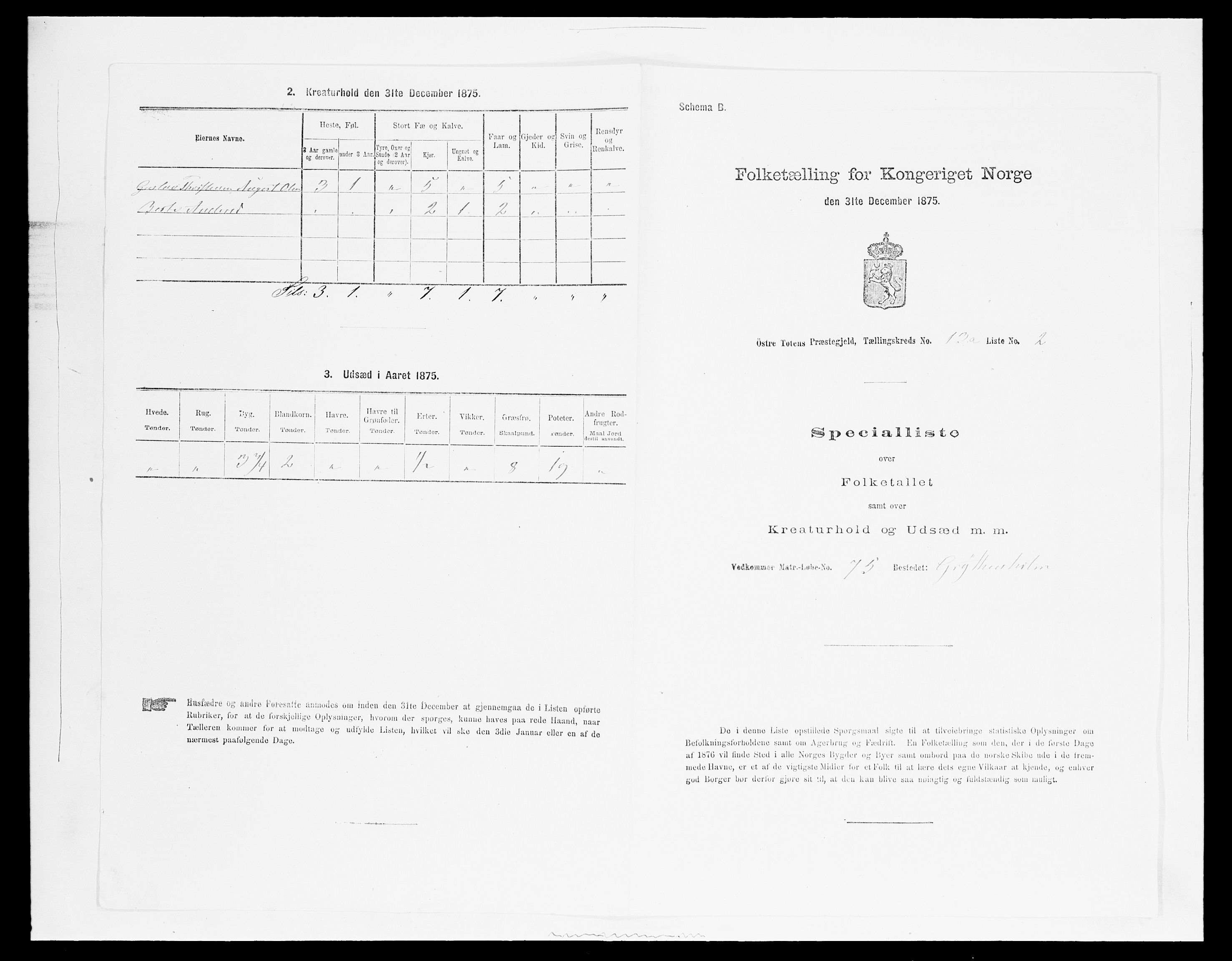 SAH, 1875 census for 0528P Østre Toten, 1875, p. 2391