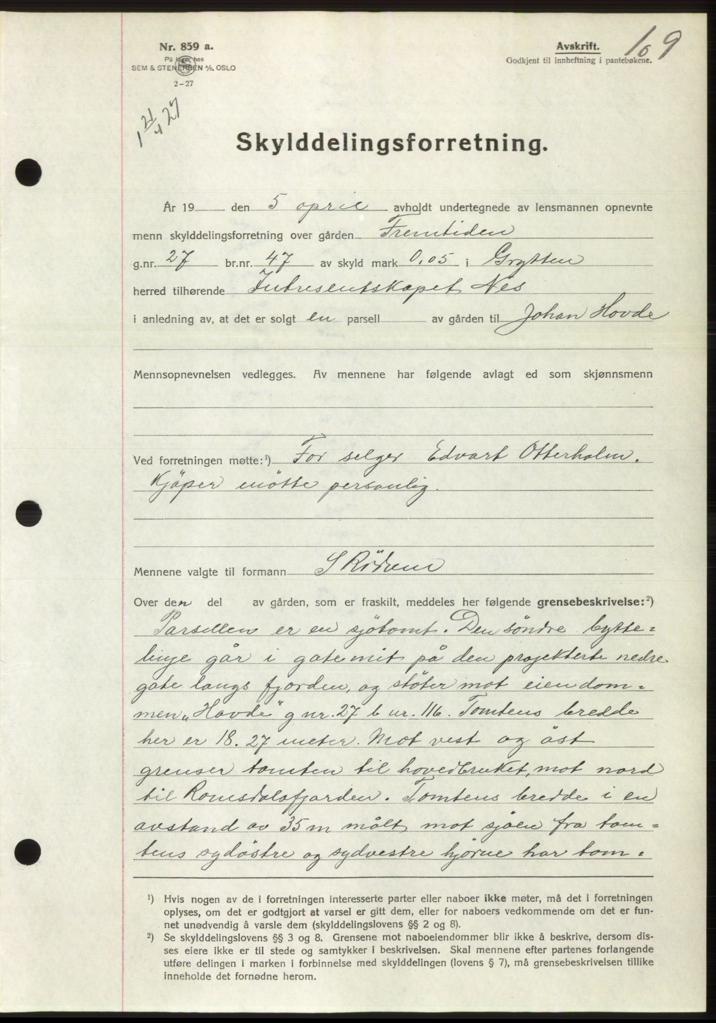 Romsdal sorenskriveri, AV/SAT-A-4149/1/2/2C/L0052: Mortgage book no. 46, 1927-1927, Deed date: 21.04.1927