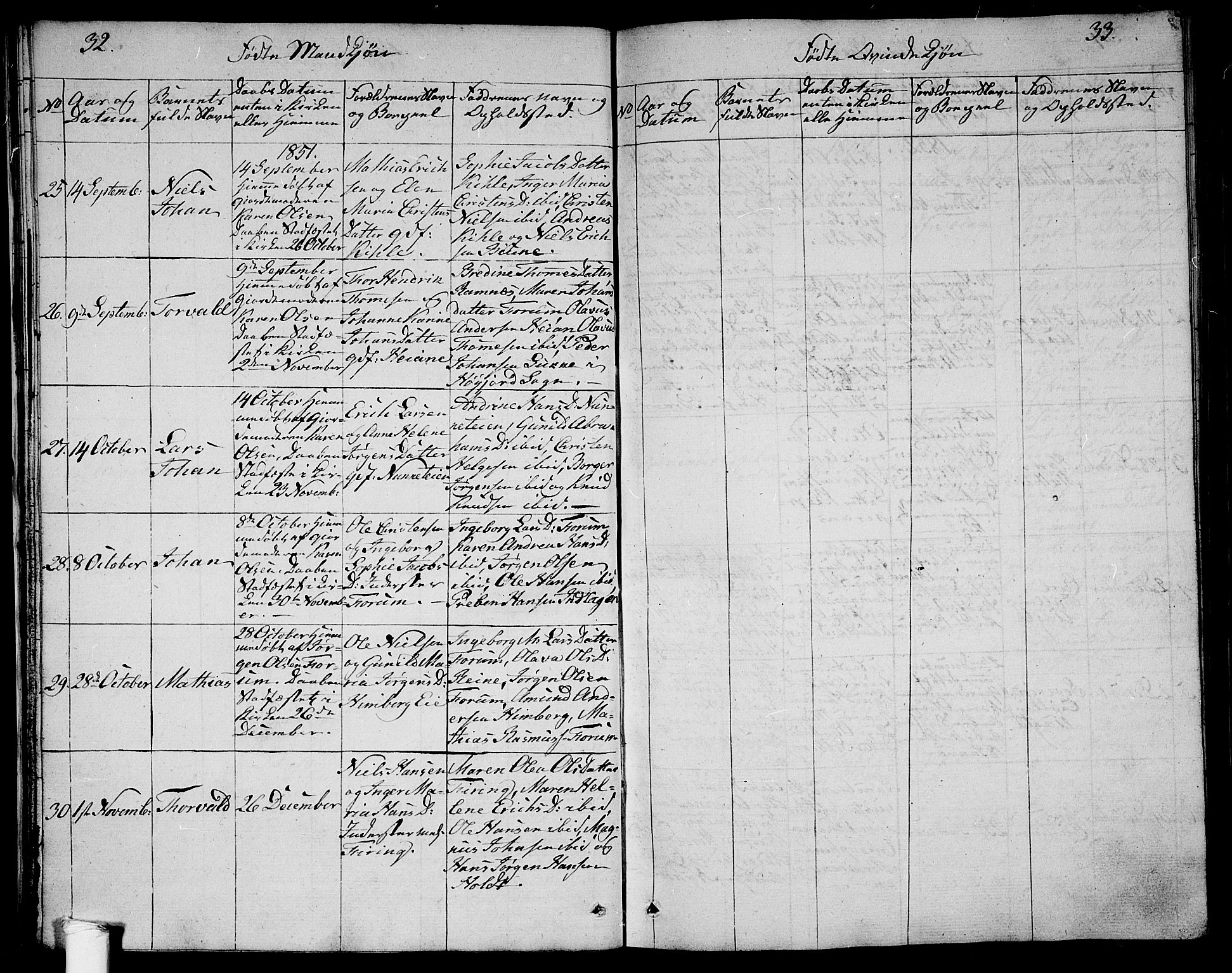 Ramnes kirkebøker, AV/SAKO-A-314/G/Ga/L0002: Parish register (copy) no. I 2, 1848-1870, p. 32-33