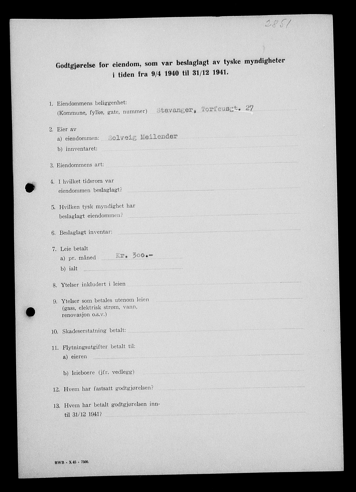 Justisdepartementet, Tilbakeføringskontoret for inndratte formuer, AV/RA-S-1564/I/L1014: Godtgjørelse for beslaglagt eiendom, 1940-1941, p. 84