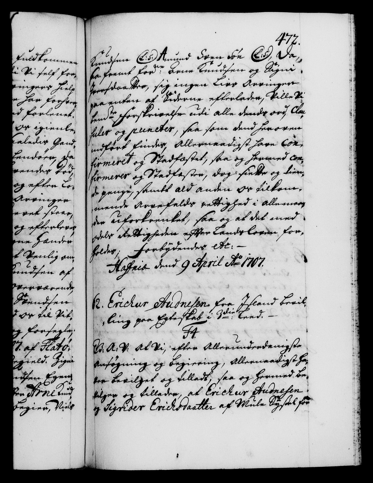 Danske Kanselli 1572-1799, AV/RA-EA-3023/F/Fc/Fca/Fcaa/L0019: Norske registre, 1704-1707, p. 472a