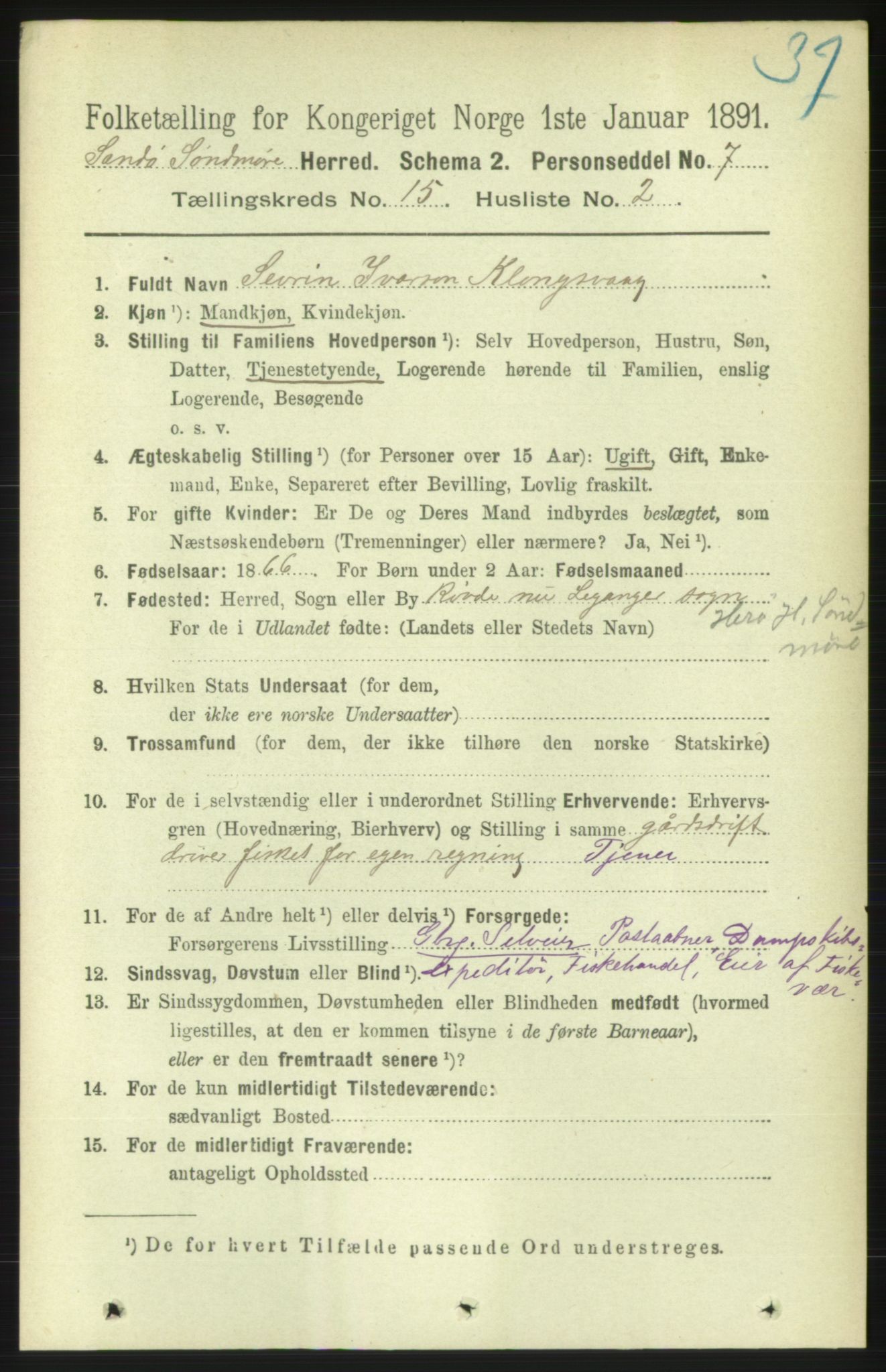 RA, 1891 census for 1514 Sande, 1891, p. 3022