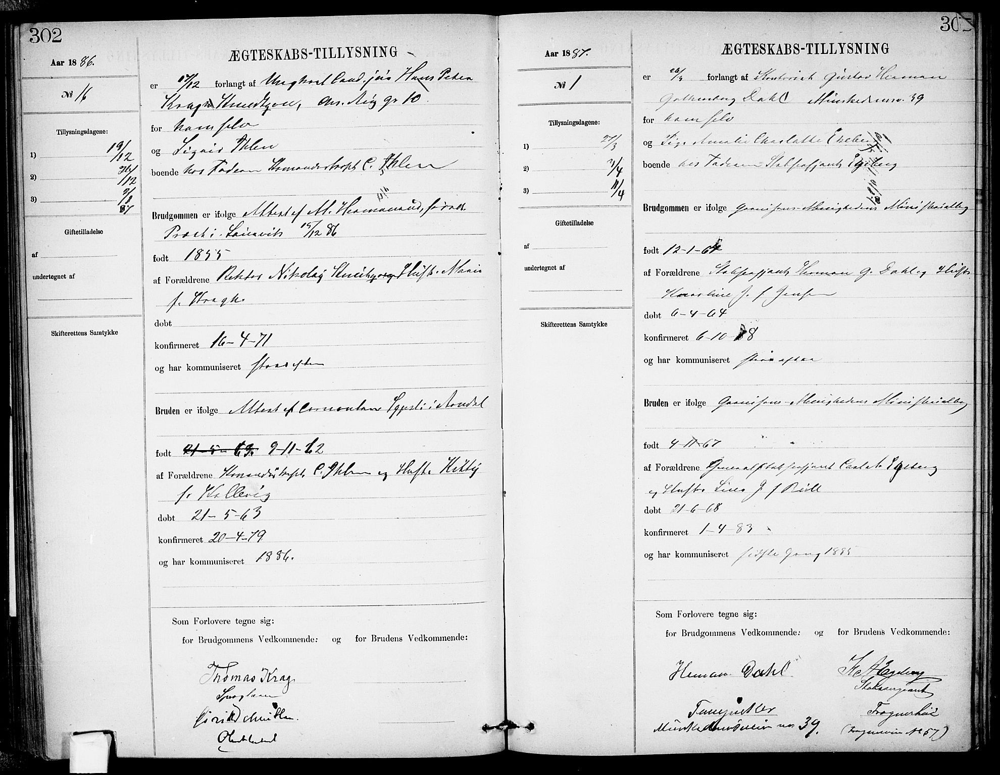 Garnisonsmenigheten Kirkebøker, SAO/A-10846/H/Ha/L0007: Banns register no. I 7, 1872-1893, p. 302-303