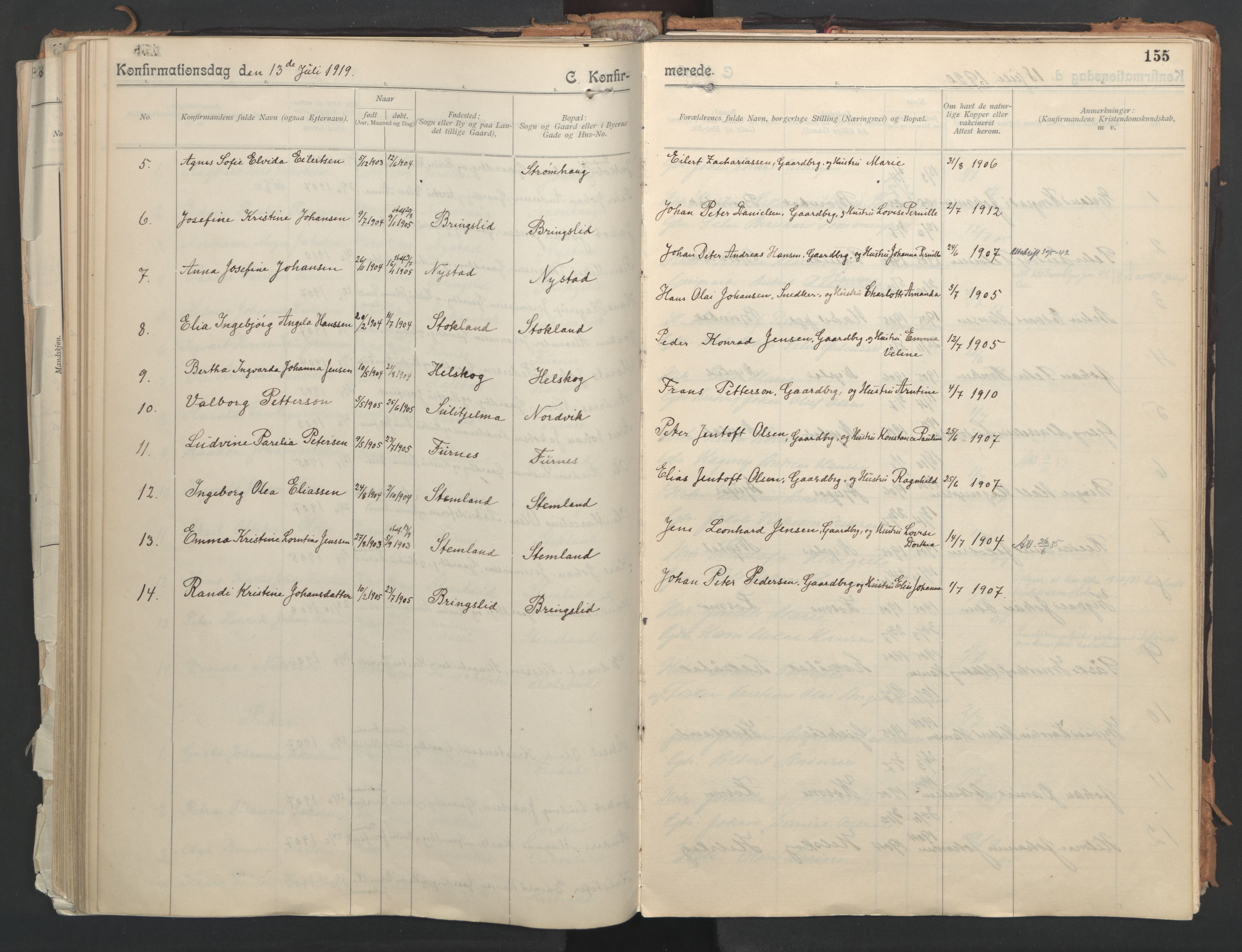 Ministerialprotokoller, klokkerbøker og fødselsregistre - Nordland, AV/SAT-A-1459/851/L0724: Parish register (official) no. 851A01, 1901-1922, p. 155