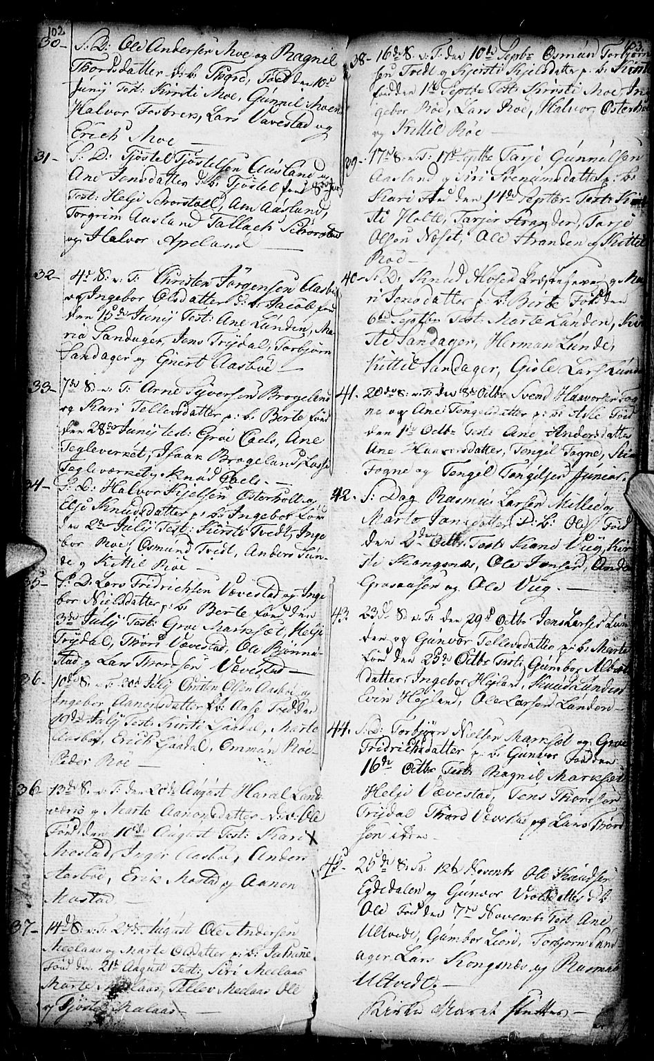 Gjerstad sokneprestkontor, SAK/1111-0014/F/Fb/Fba/L0001: Parish register (copy) no. B 1, 1797-1816, p. 102-103