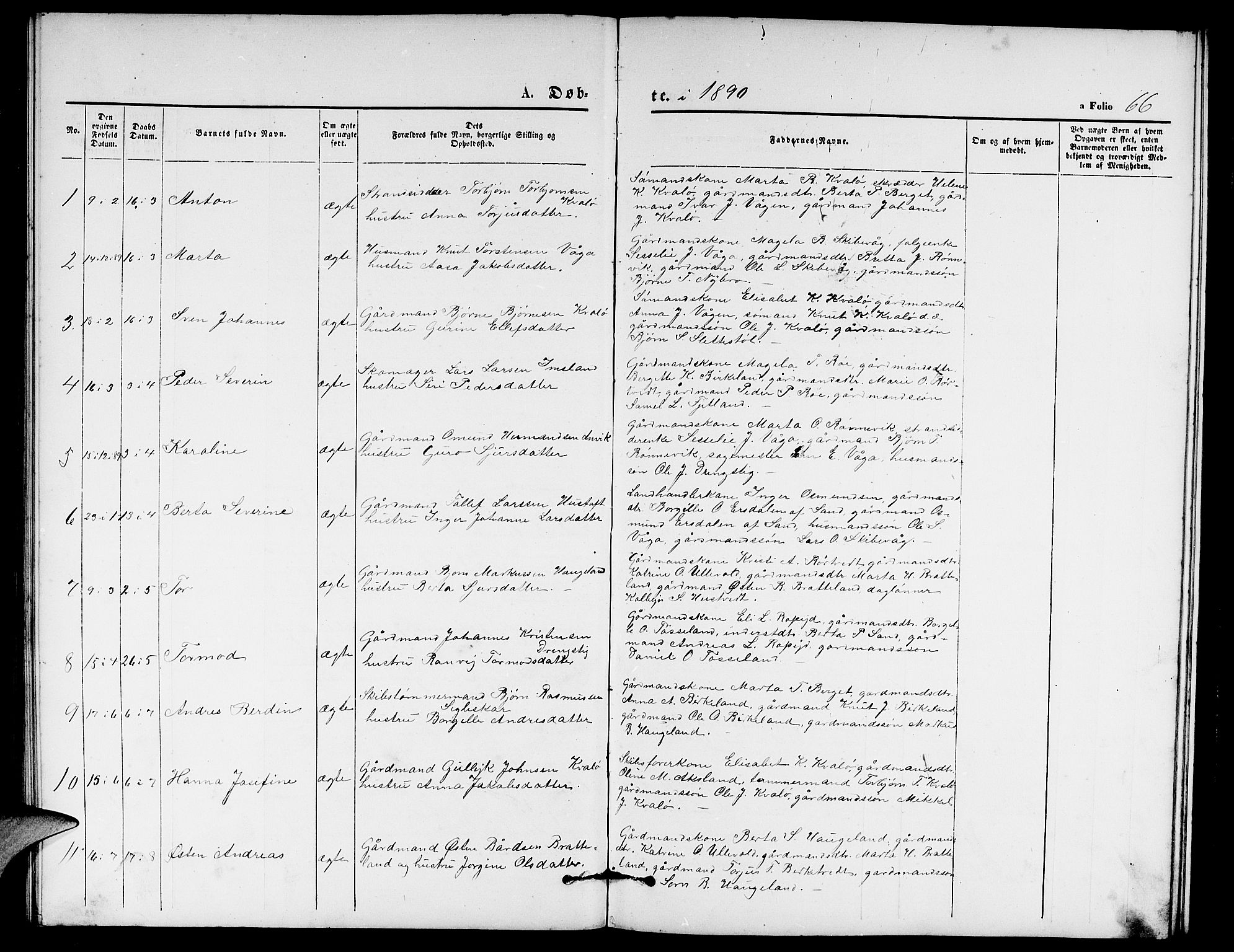 Vikedal sokneprestkontor, AV/SAST-A-101840/01/V: Parish register (copy) no. B 4, 1868-1890, p. 66