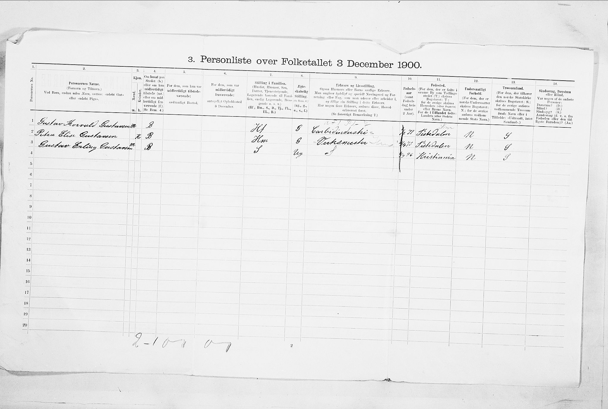 SAO, 1900 census for Sarpsborg, 1900