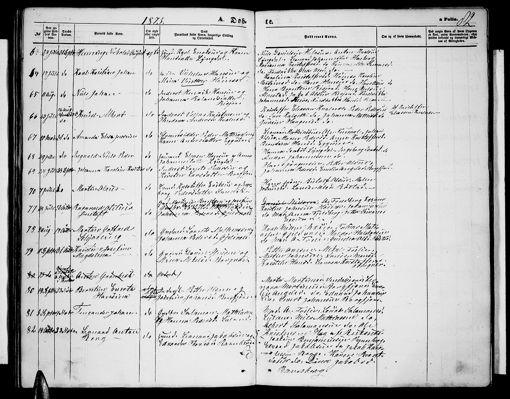 Ministerialprotokoller, klokkerbøker og fødselsregistre - Nordland, SAT/A-1459/880/L1140: Parish register (copy) no. 880C02, 1861-1875, p. 82