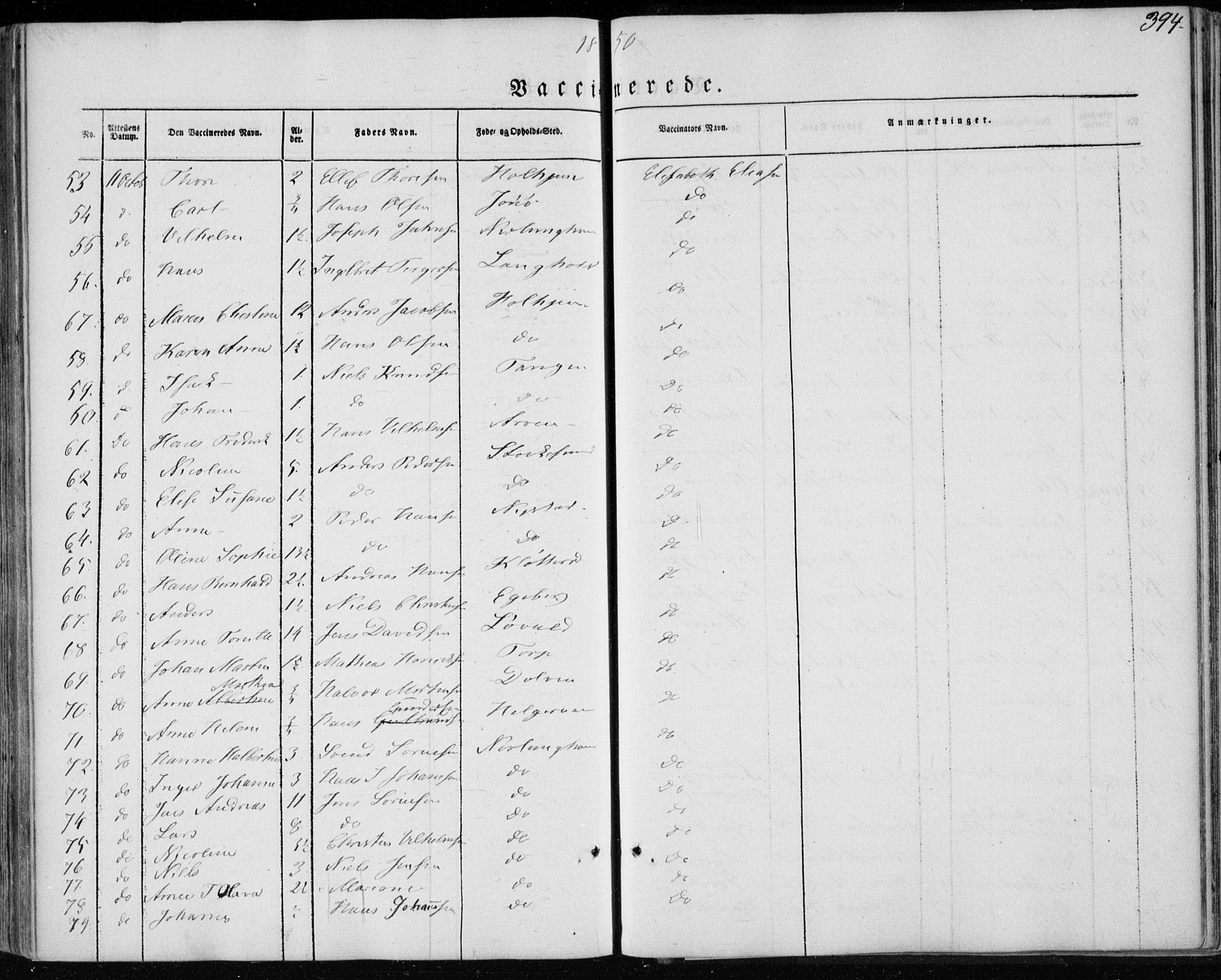 Brunlanes kirkebøker, AV/SAKO-A-342/F/Fa/L0004: Parish register (official) no. I 4, 1846-1862, p. 394