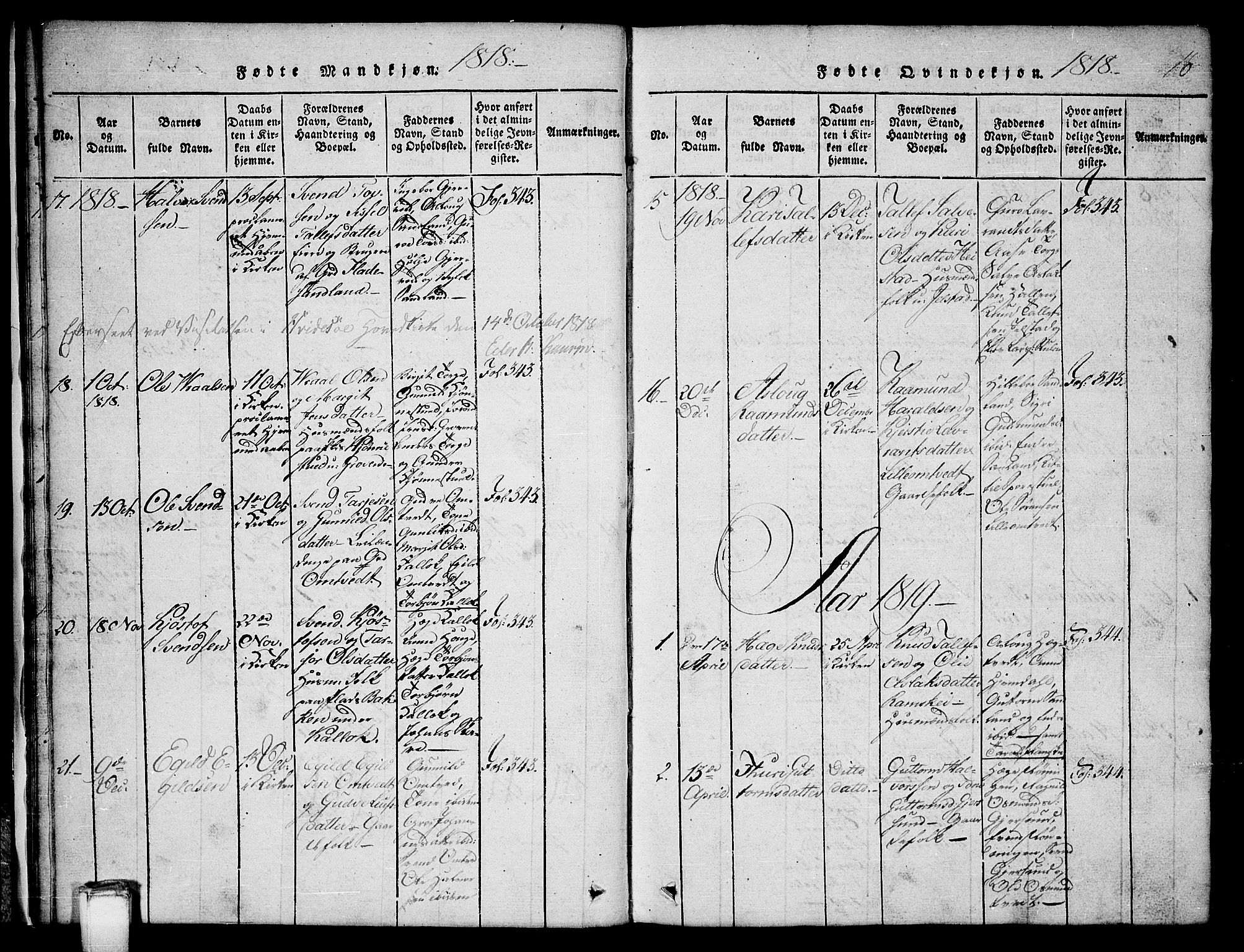 Kviteseid kirkebøker, SAKO/A-276/G/Gb/L0001: Parish register (copy) no. II 1, 1815-1842, p. 16