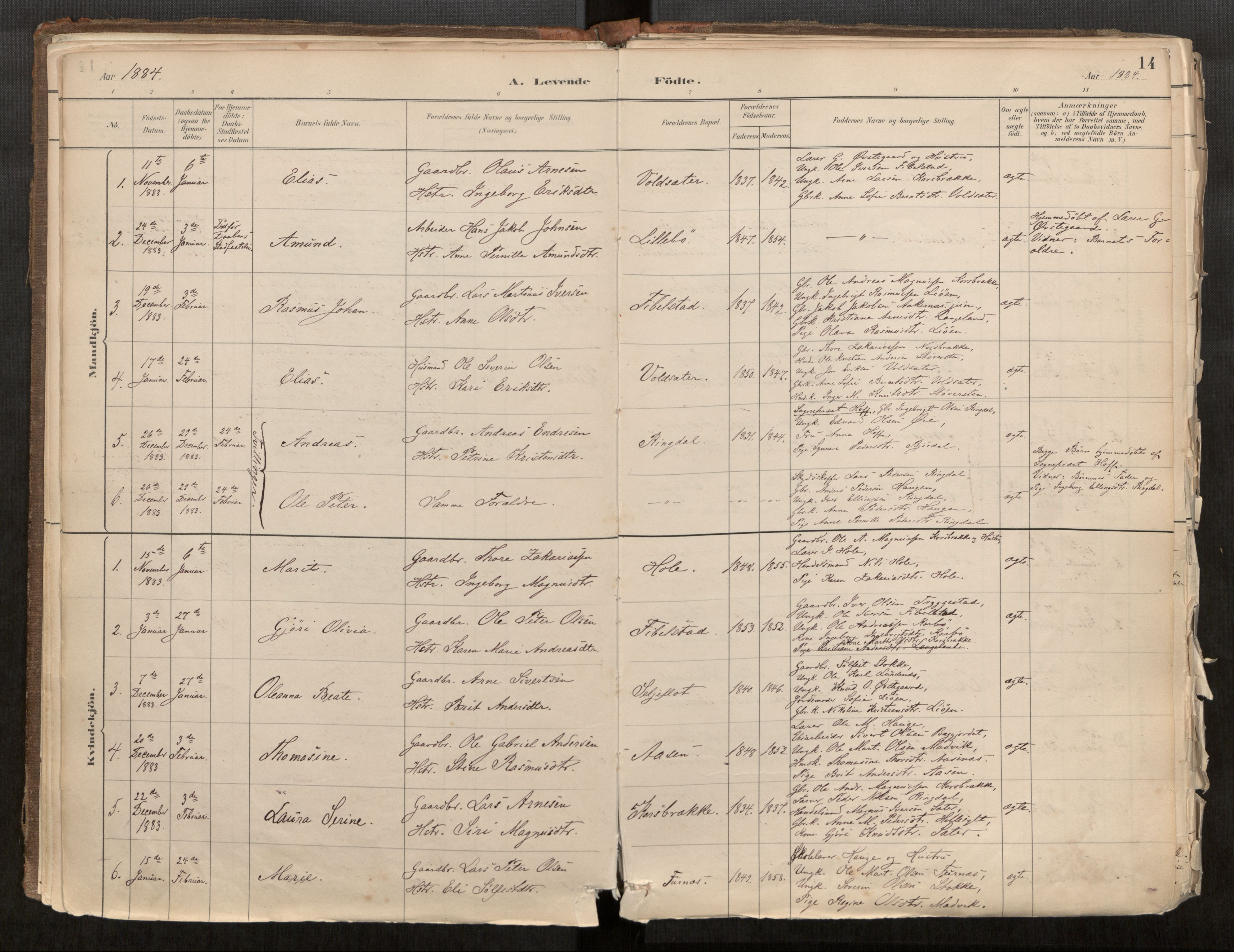 Sunnylven sokneprestkontor, SAT/A-1007: Parish register (official) no. 517A08, 1882-1939, p. 14