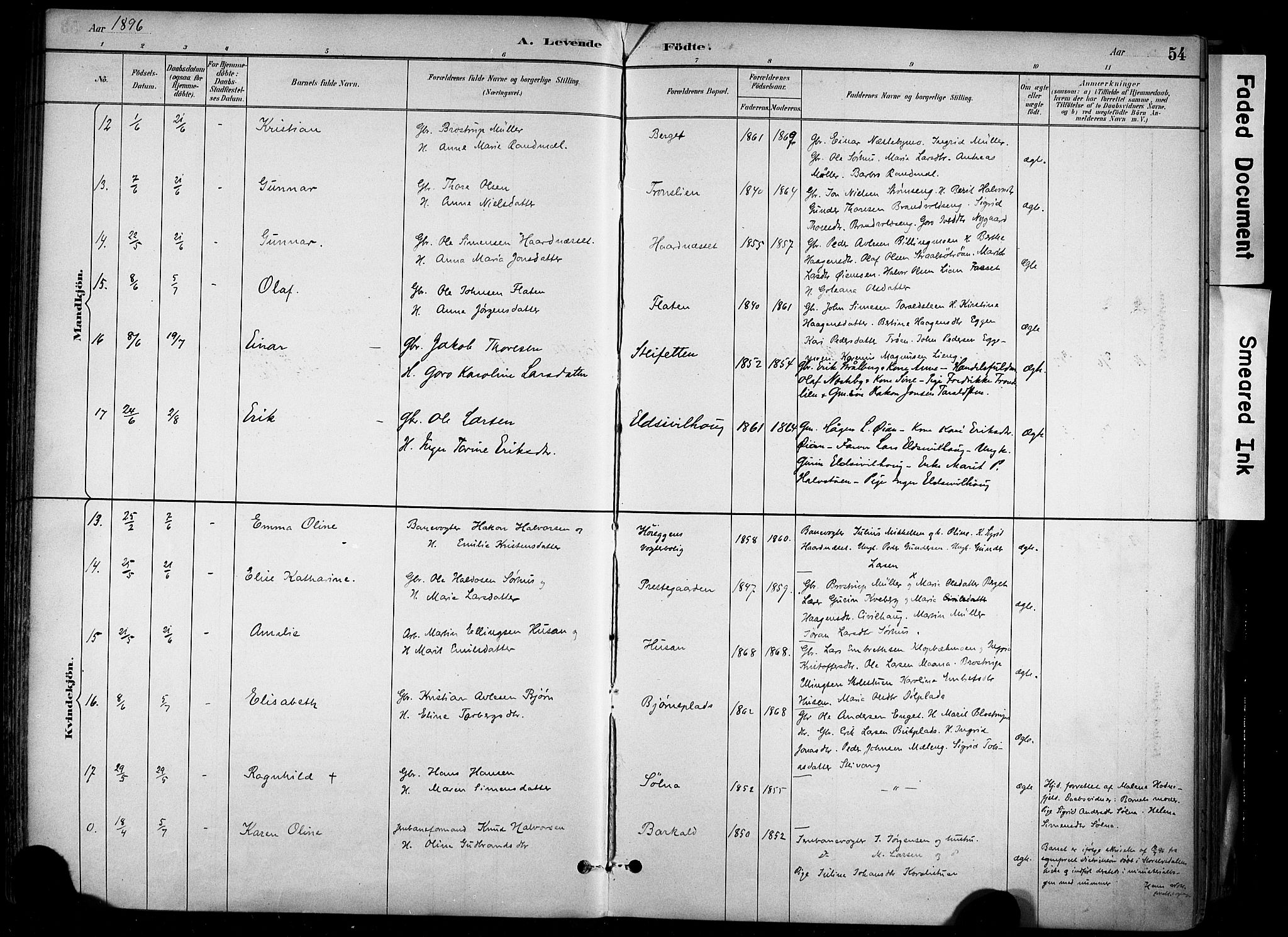 Alvdal prestekontor, AV/SAH-PREST-060/H/Ha/Haa/L0002: Parish register (official) no. 2, 1883-1906, p. 54