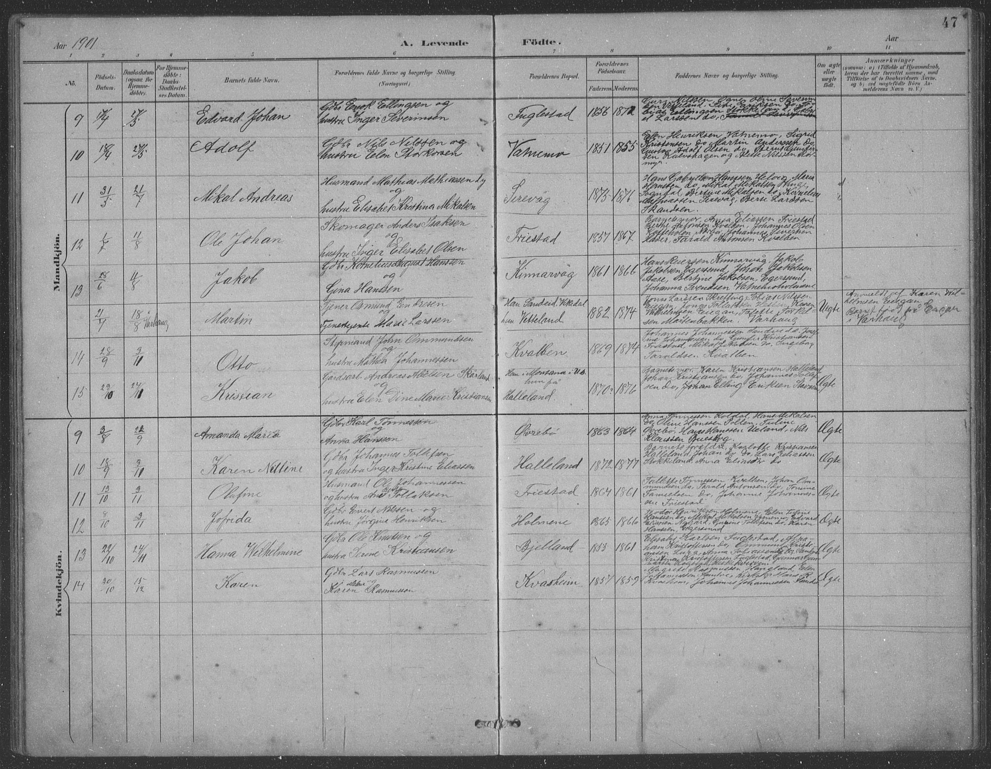 Eigersund sokneprestkontor, AV/SAST-A-101807/S09: Parish register (copy) no. B 21, 1890-1915, p. 47