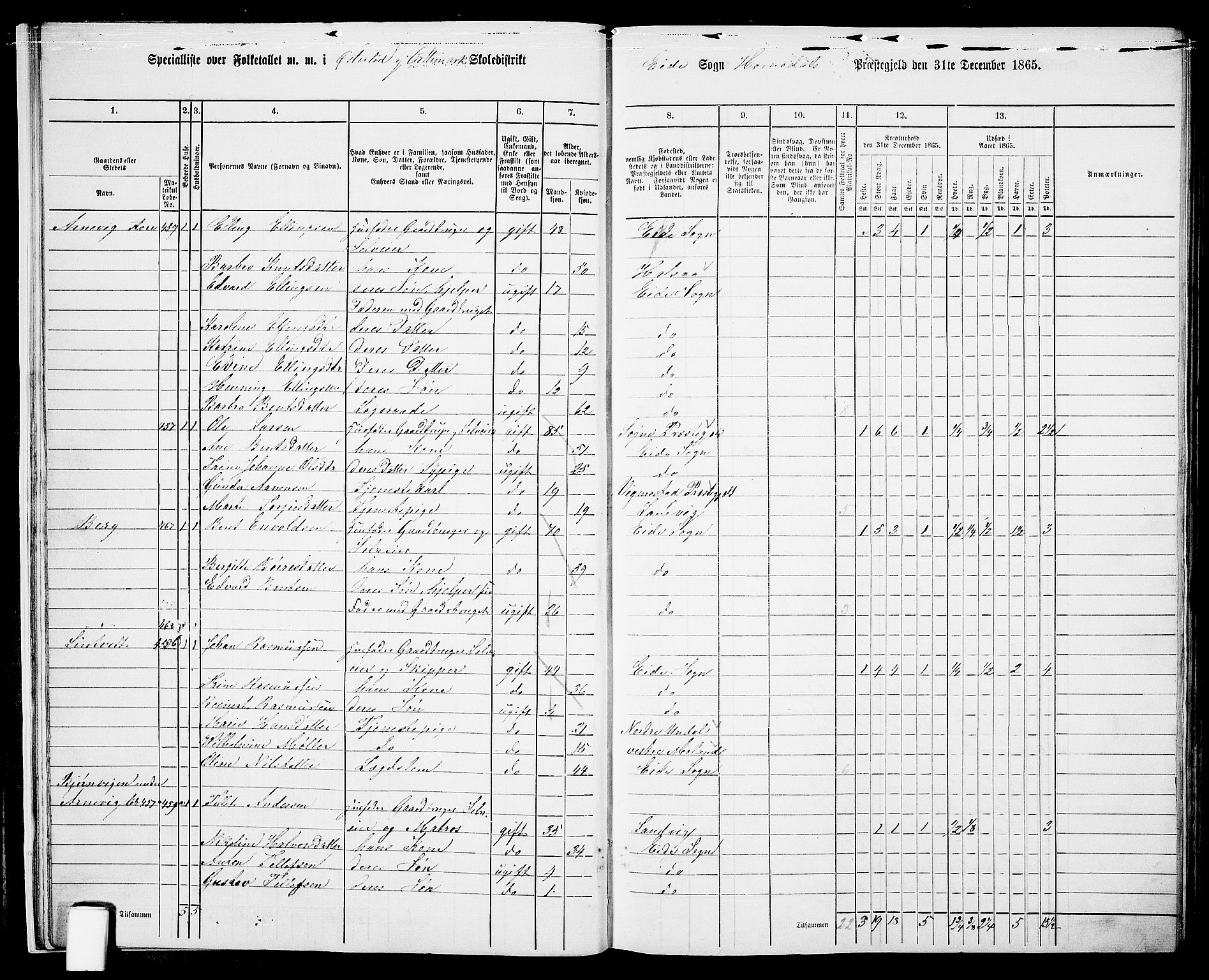 RA, 1865 census for Homedal, 1865, p. 18