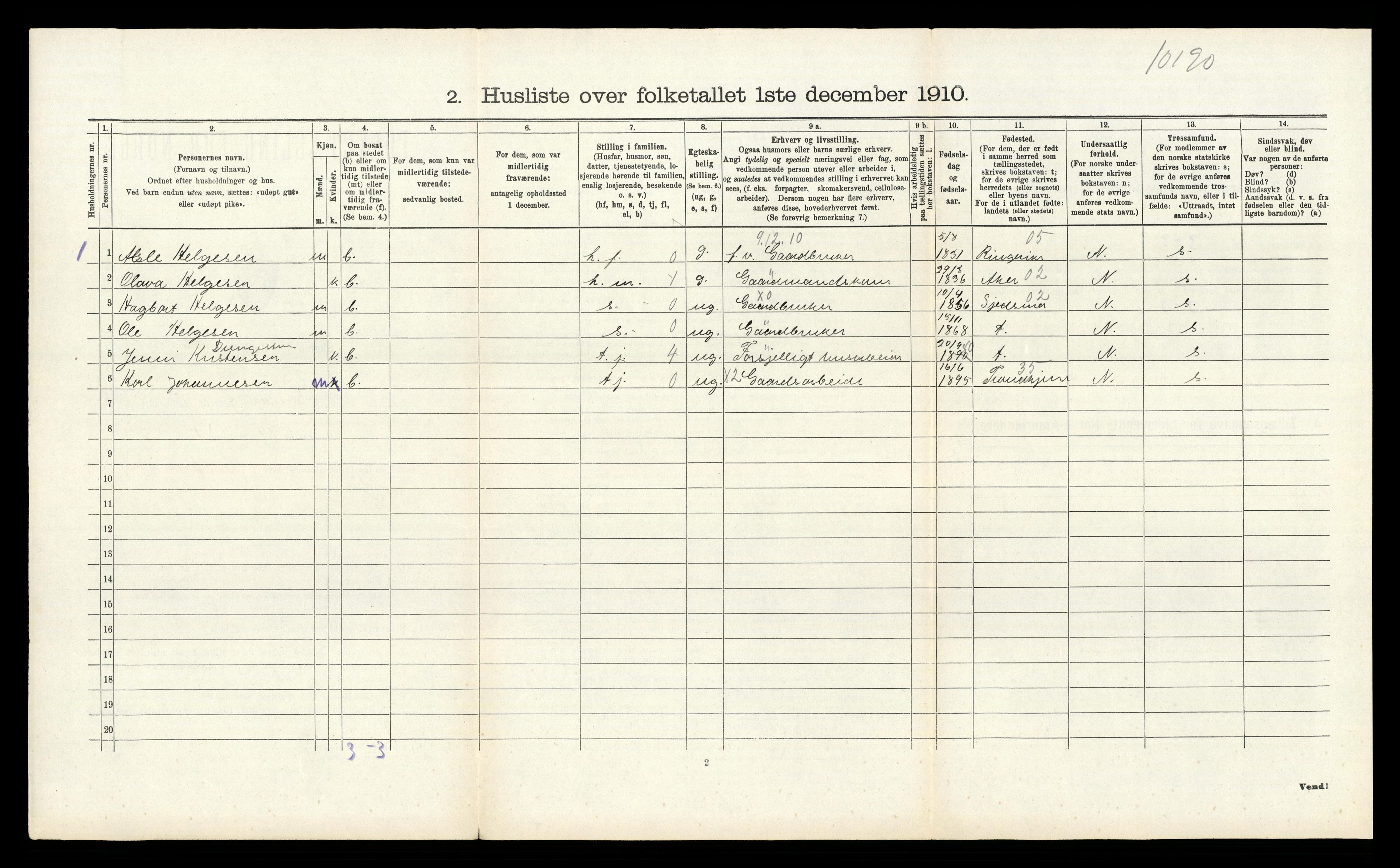 RA, 1910 census for Sande, 1910, p. 916