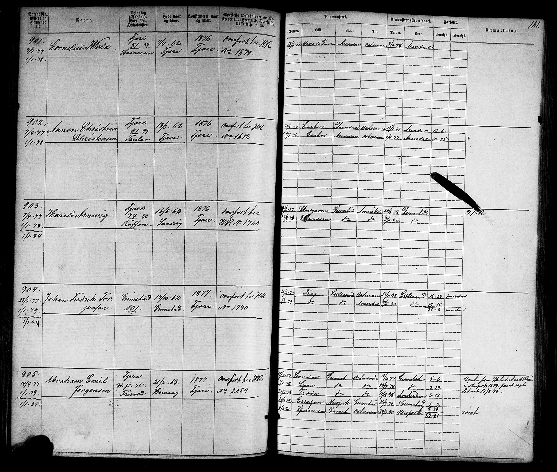 Grimstad mønstringskrets, SAK/2031-0013/F/Fa/L0005: Annotasjonsrulle nr 1-1910 med register, V-18, 1870-1892, p. 211