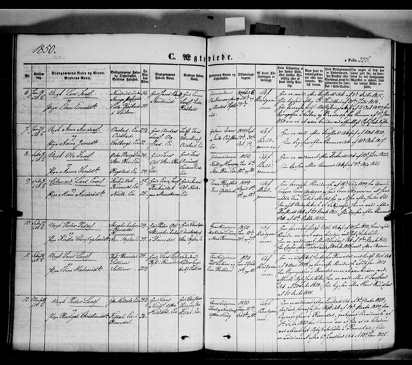 Stange prestekontor, SAH/PREST-002/K/L0011: Parish register (official) no. 11, 1846-1852, p. 227