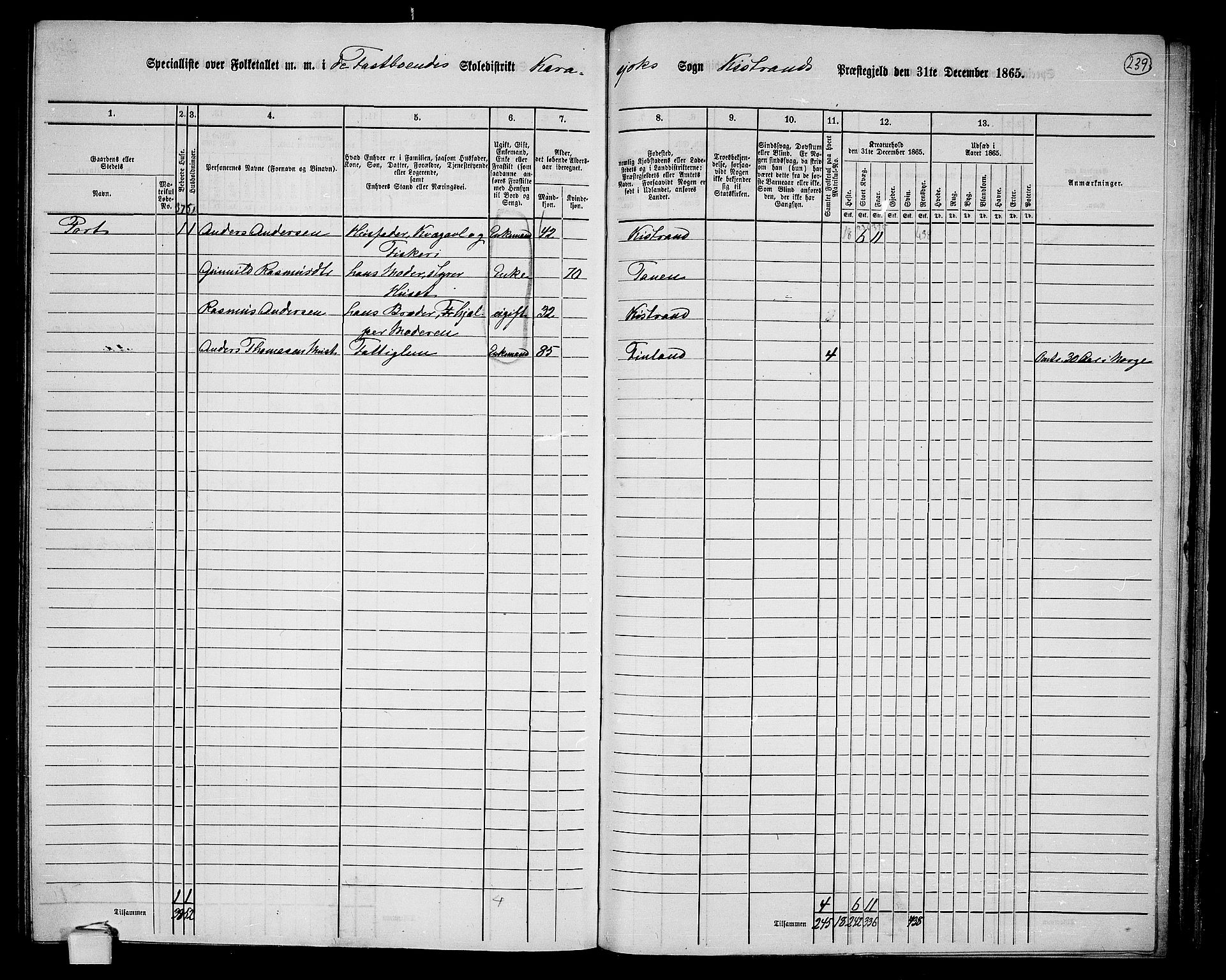 RA, 1865 census for Kistrand, 1865, p. 77