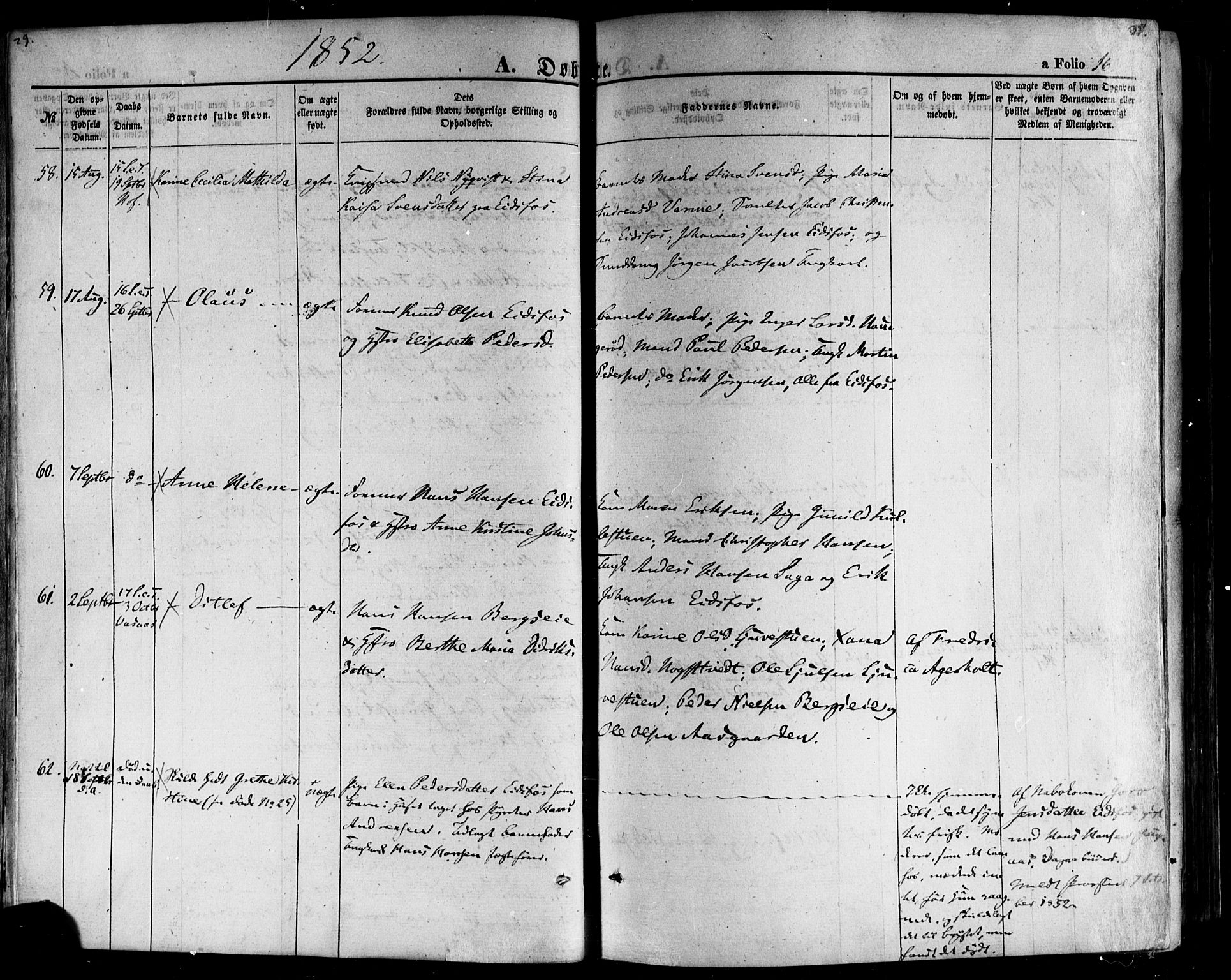 Hof kirkebøker, AV/SAKO-A-64/F/Fa/L0006: Parish register (official) no. I 6, 1851-1877, p. 16