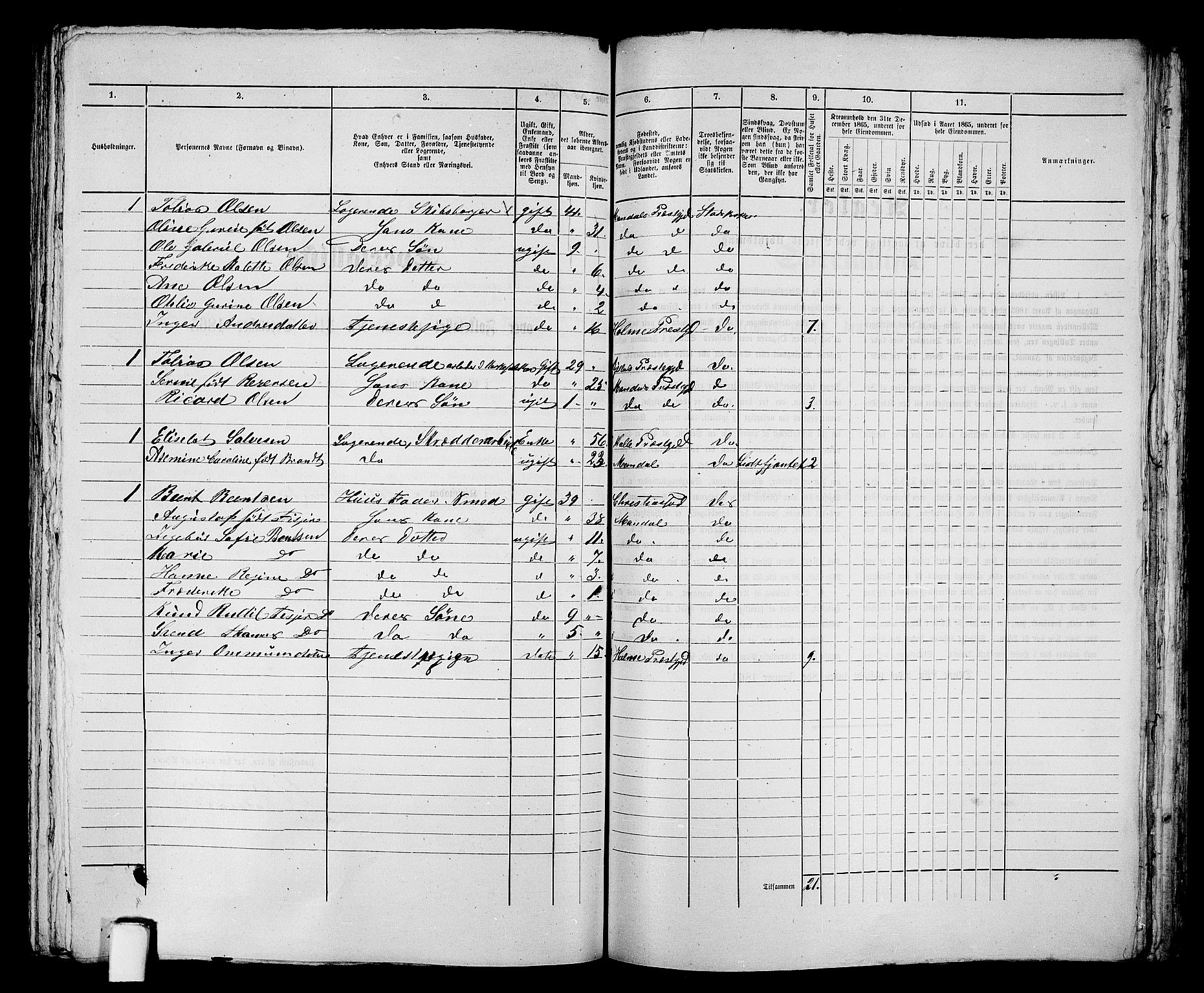 RA, 1865 census for Mandal/Mandal, 1865, p. 363