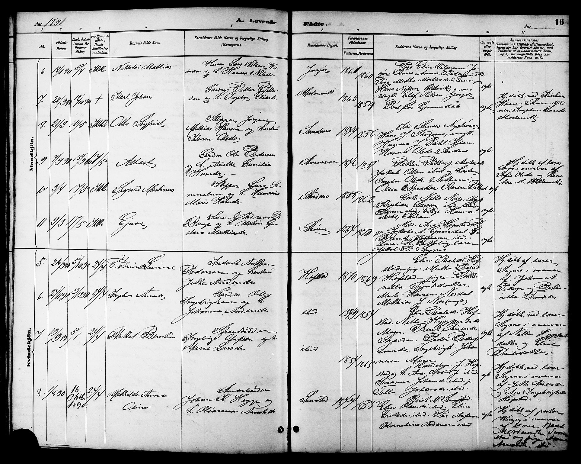 Ministerialprotokoller, klokkerbøker og fødselsregistre - Sør-Trøndelag, SAT/A-1456/657/L0716: Parish register (copy) no. 657C03, 1889-1904, p. 16