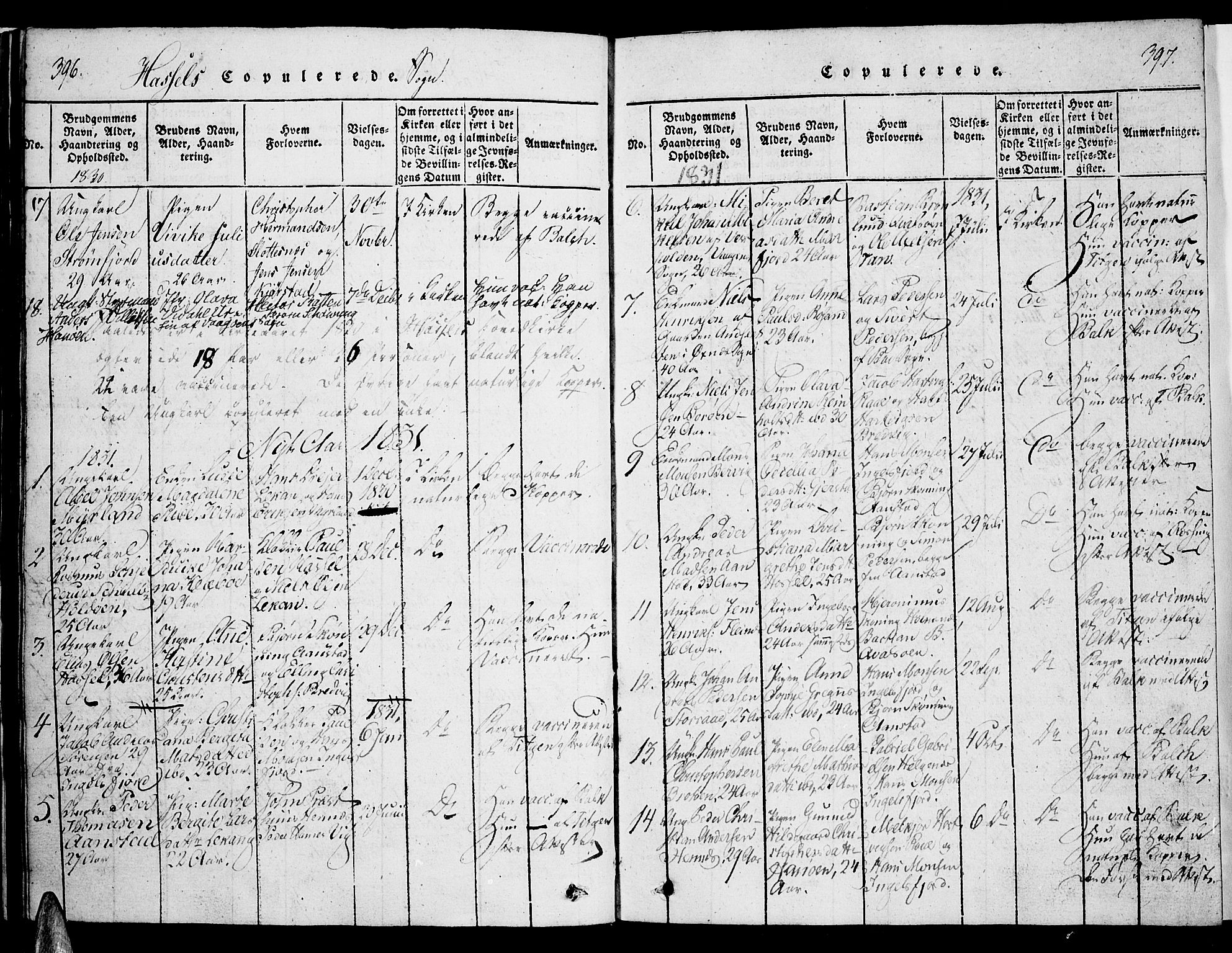 Ministerialprotokoller, klokkerbøker og fødselsregistre - Nordland, SAT/A-1459/888/L1237: Parish register (official) no. 888A05 /1, 1820-1836, p. 396-397