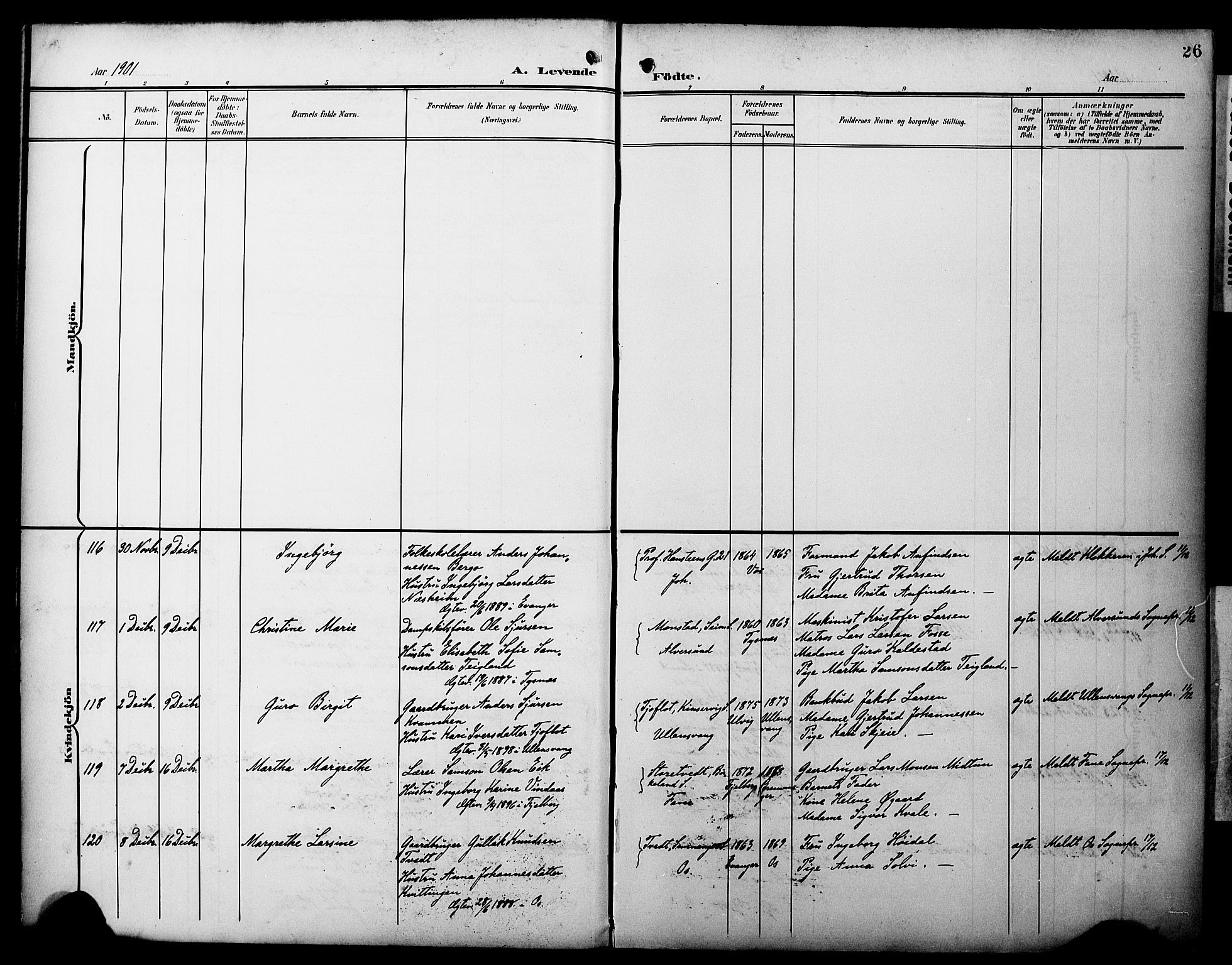 Fødselsstiftelsens sokneprestembete*, SAB/-: Parish register (official) no. A 3, 1901-1910, p. 26