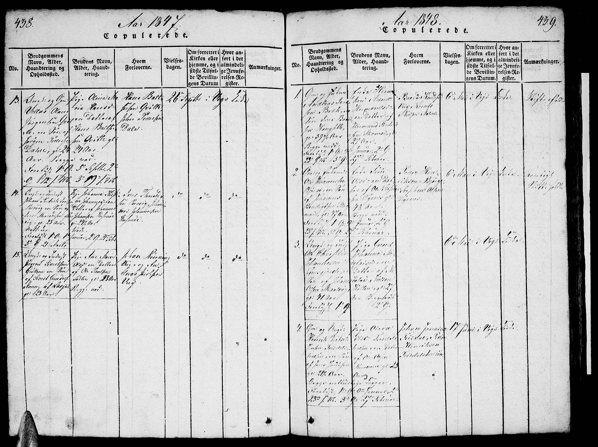 Ministerialprotokoller, klokkerbøker og fødselsregistre - Nordland, SAT/A-1459/812/L0186: Parish register (copy) no. 812C04, 1820-1849, p. 438-439
