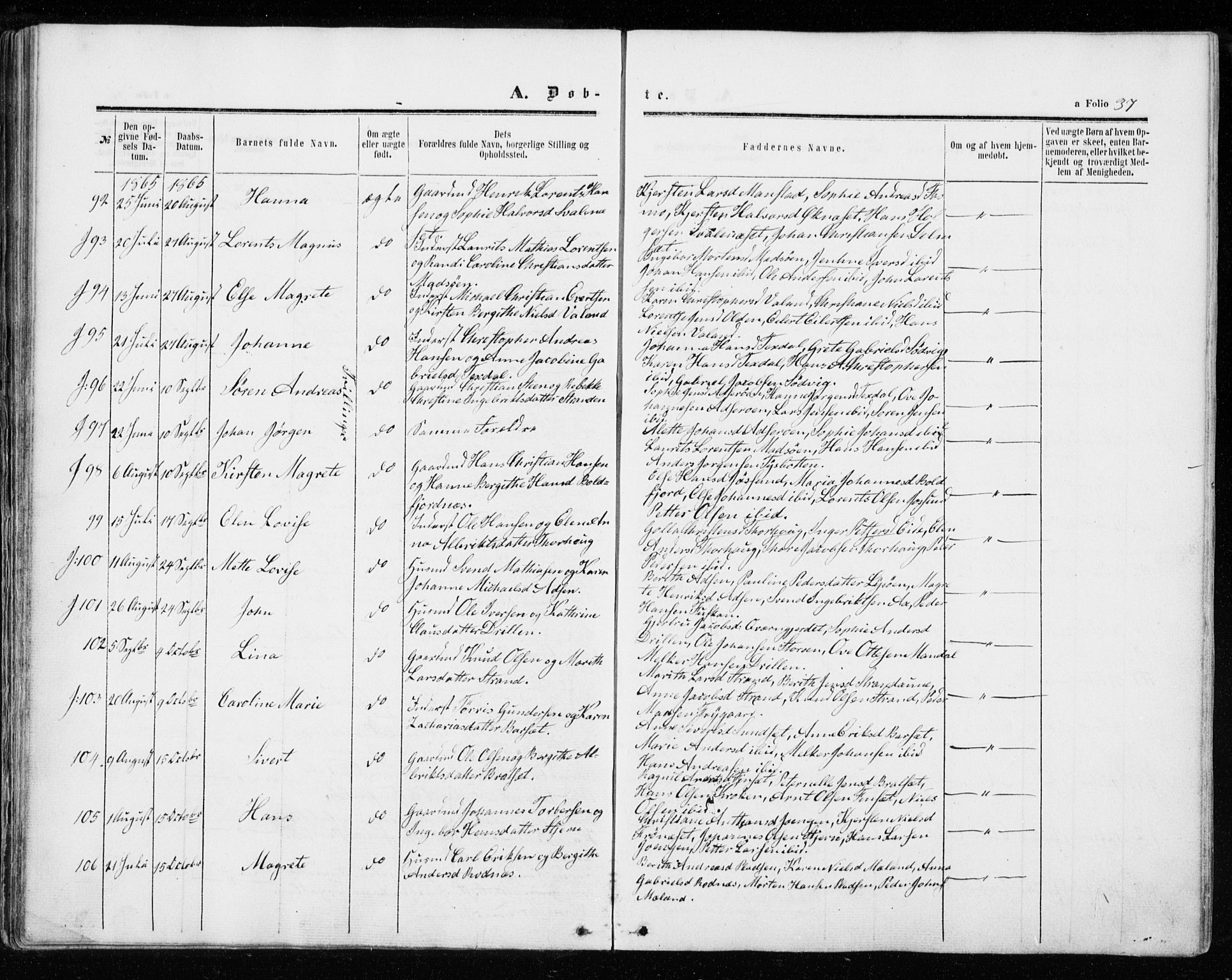 Ministerialprotokoller, klokkerbøker og fødselsregistre - Sør-Trøndelag, SAT/A-1456/655/L0678: Parish register (official) no. 655A07, 1861-1873, p. 37