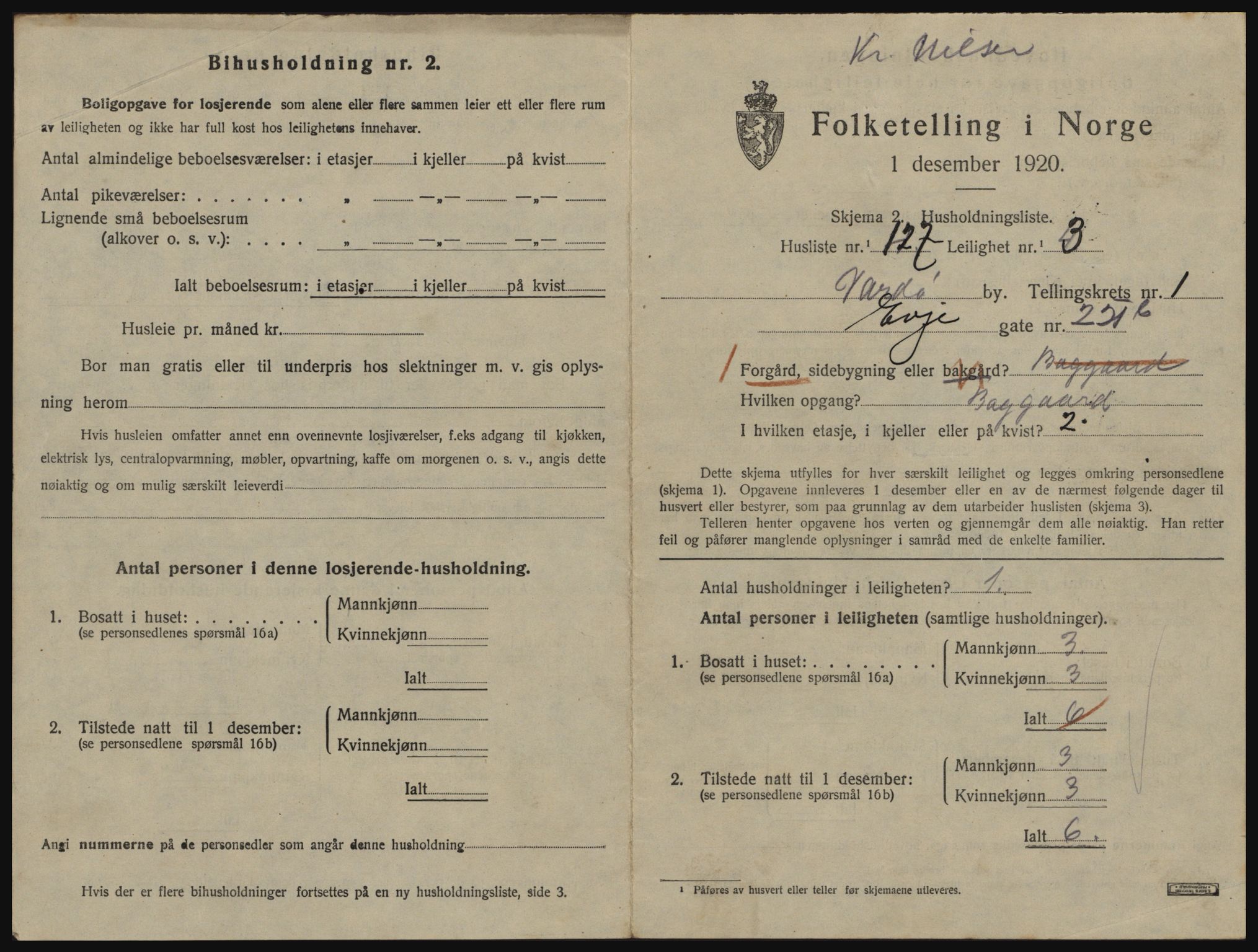 SATØ, 1920 census for Vardø, 1920, p. 1445