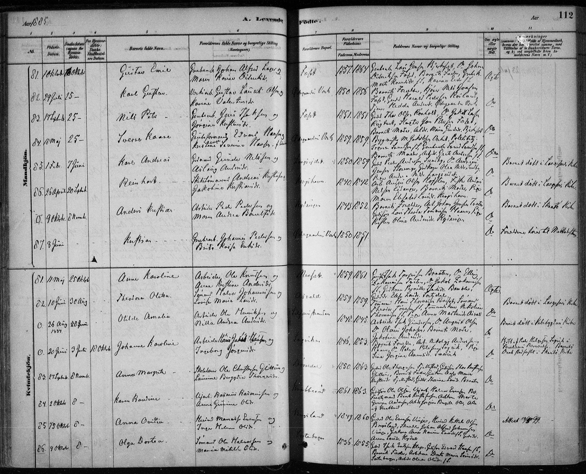 Bamble kirkebøker, AV/SAKO-A-253/F/Fa/L0007: Parish register (official) no. I 7, 1878-1888, p. 112