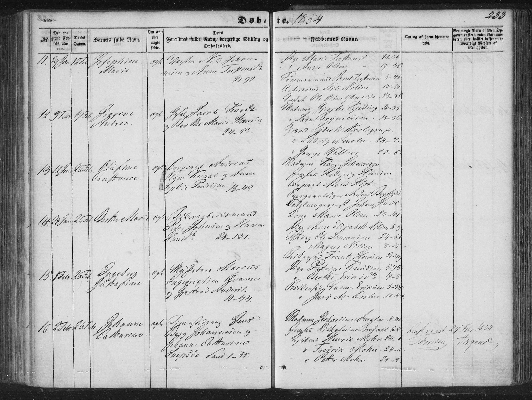 Korskirken sokneprestembete, AV/SAB-A-76101/H/Haa/L0017: Parish register (official) no. B 3, 1851-1857, p. 233