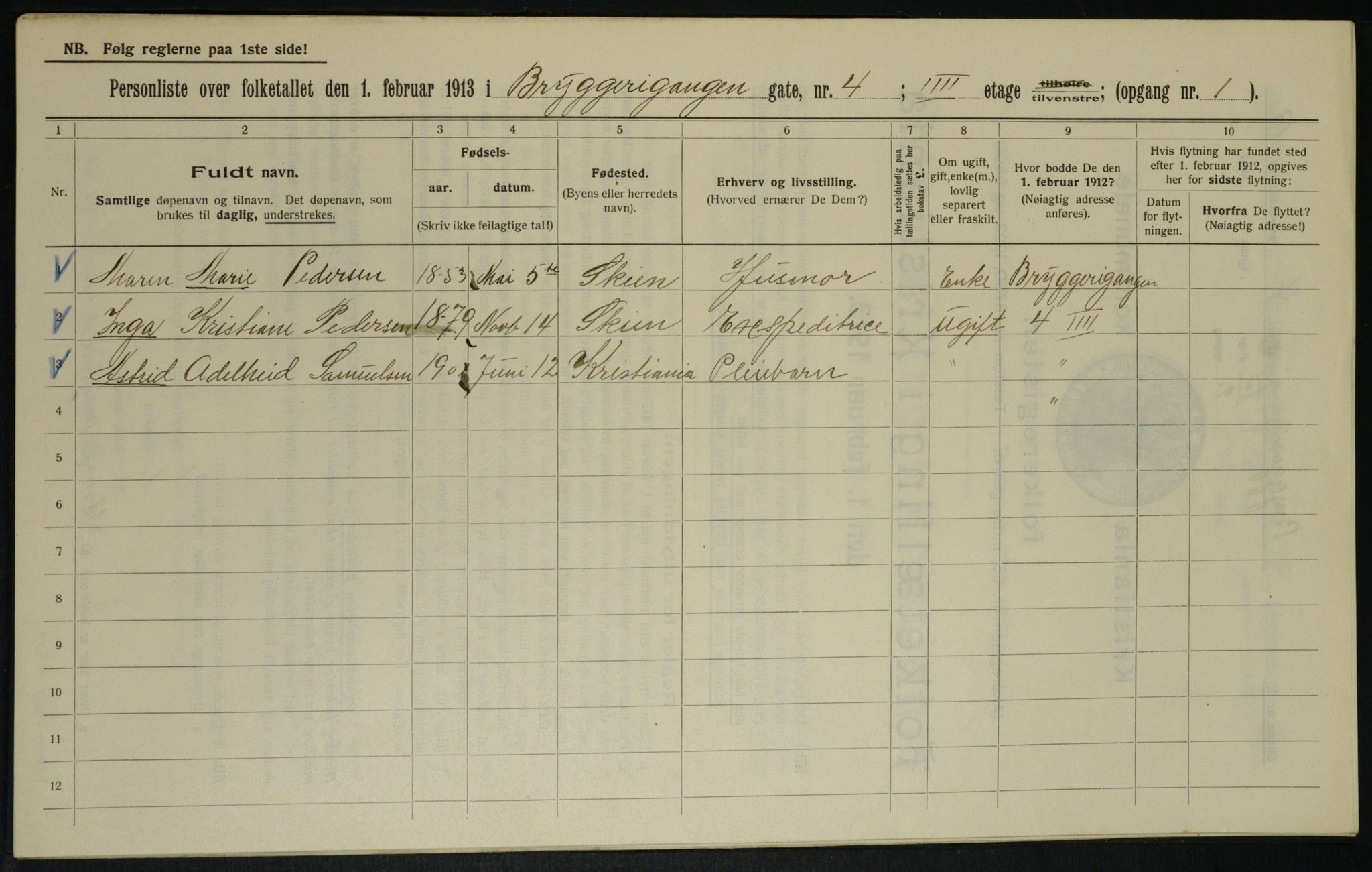 OBA, Municipal Census 1913 for Kristiania, 1913, p. 10153