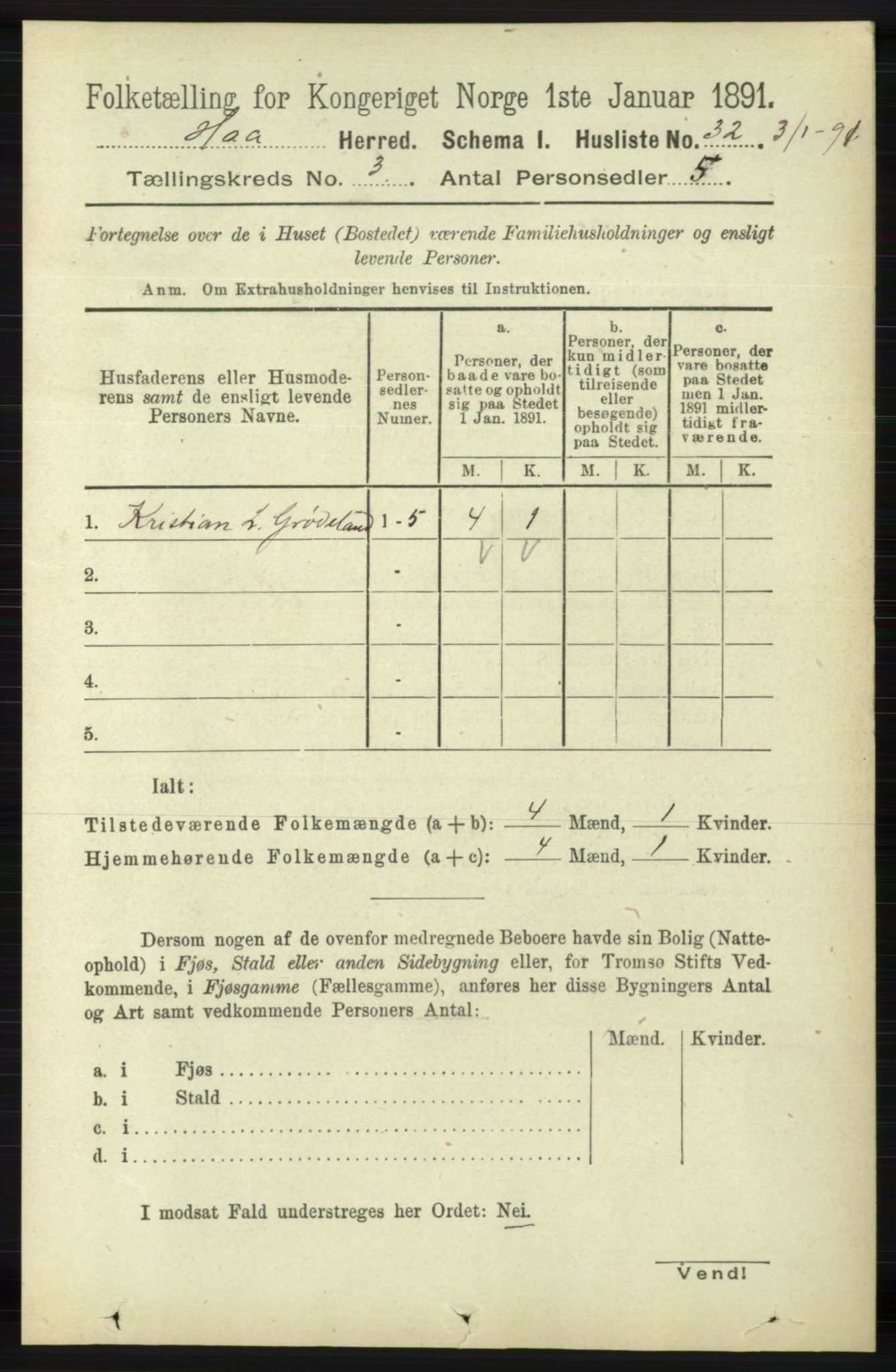 RA, 1891 census for 1119 Hå, 1891, p. 685