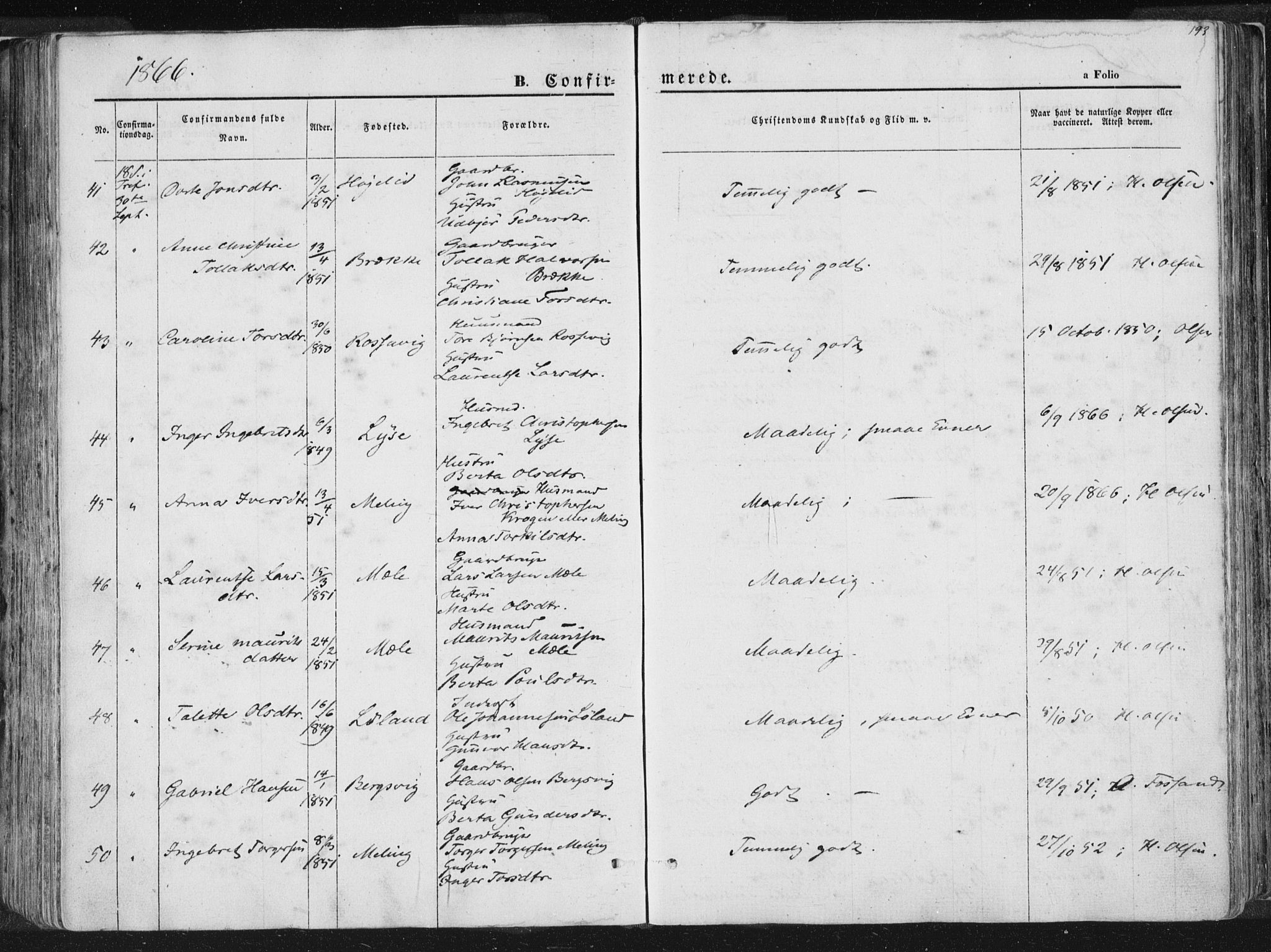 Høgsfjord sokneprestkontor, SAST/A-101624/H/Ha/Haa/L0001: Parish register (official) no. A 1, 1854-1875, p. 193