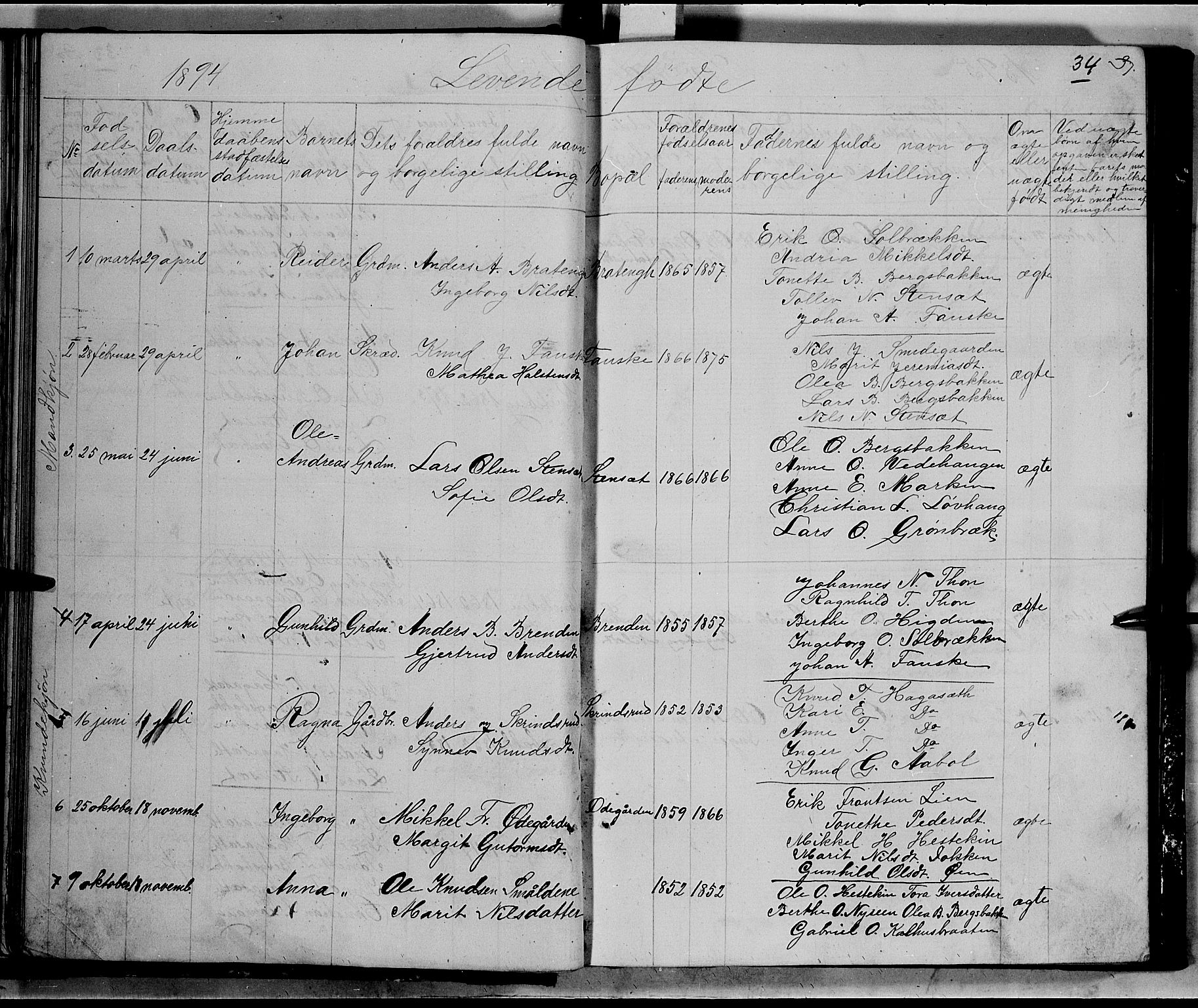 Nord-Aurdal prestekontor, AV/SAH-PREST-132/H/Ha/Hab/L0005: Parish register (copy) no. 5, 1876-1895, p. 34