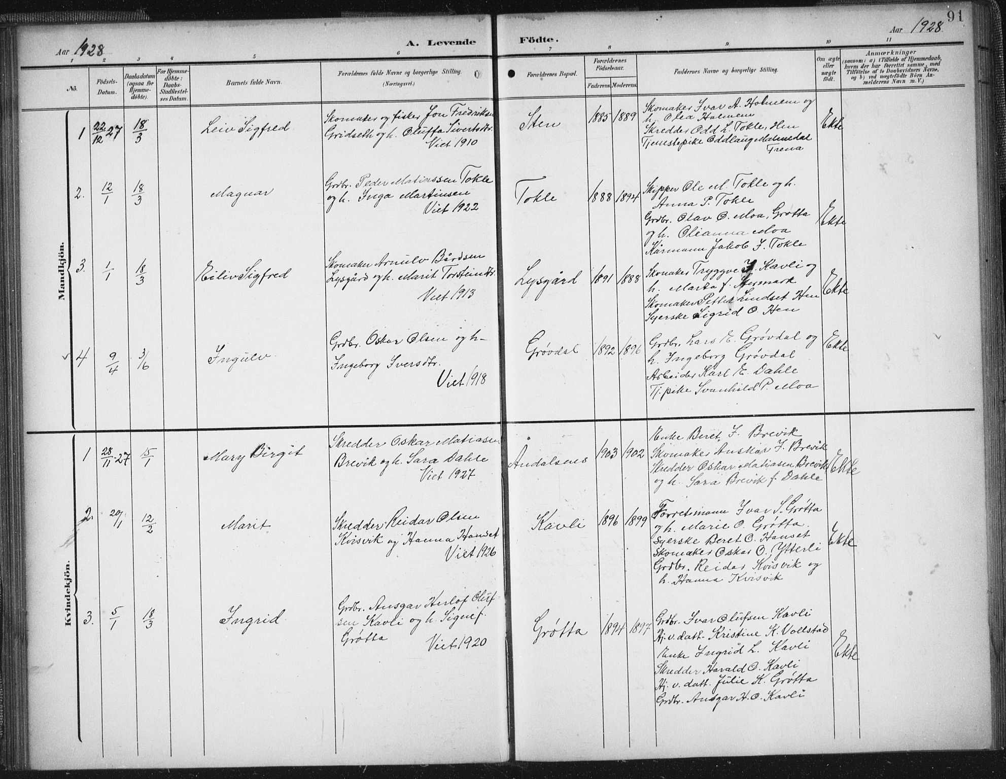 Ministerialprotokoller, klokkerbøker og fødselsregistre - Møre og Romsdal, SAT/A-1454/545/L0589: Parish register (copy) no. 545C03, 1902-1937, p. 91