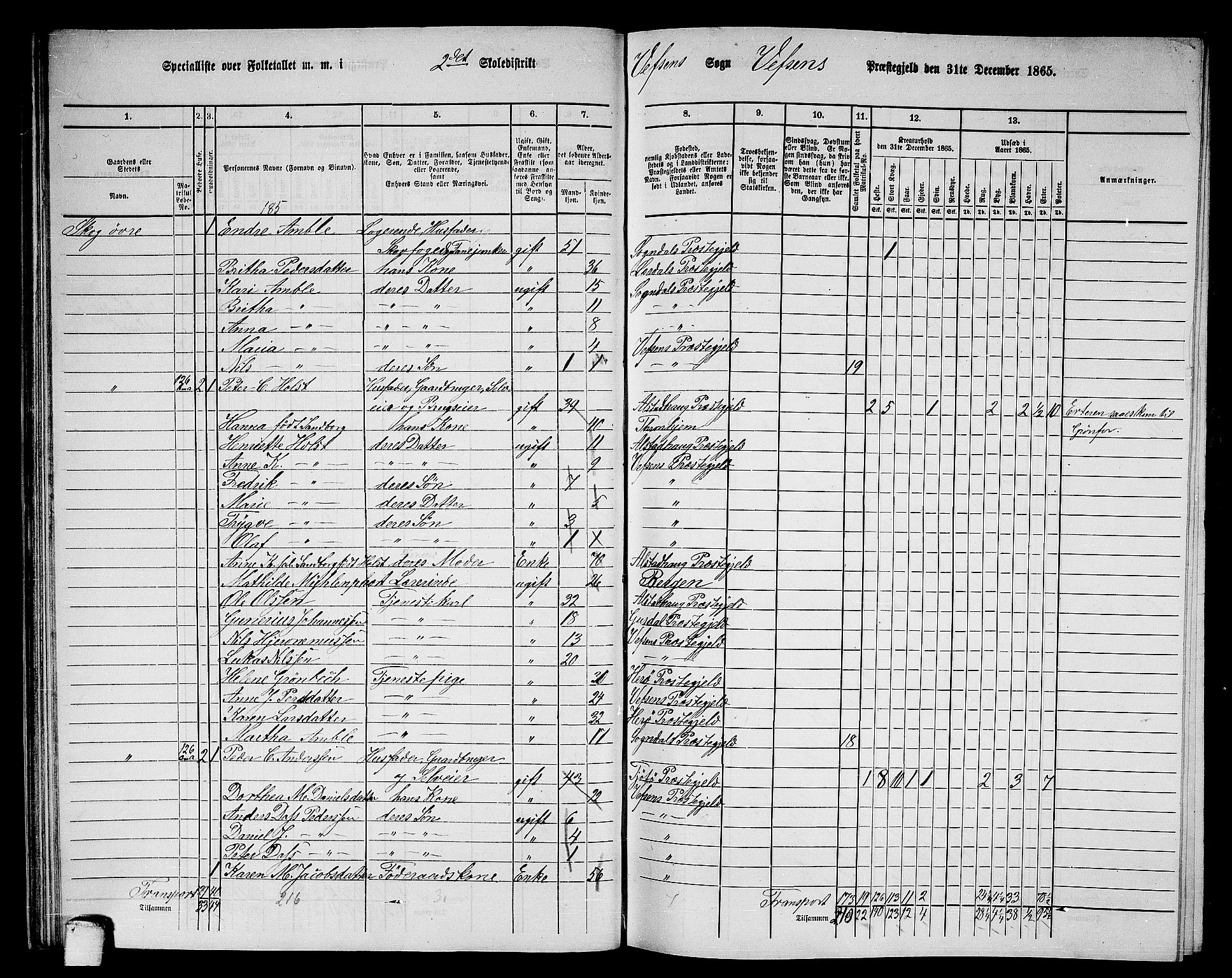 RA, 1865 census for Vefsn, 1865, p. 39