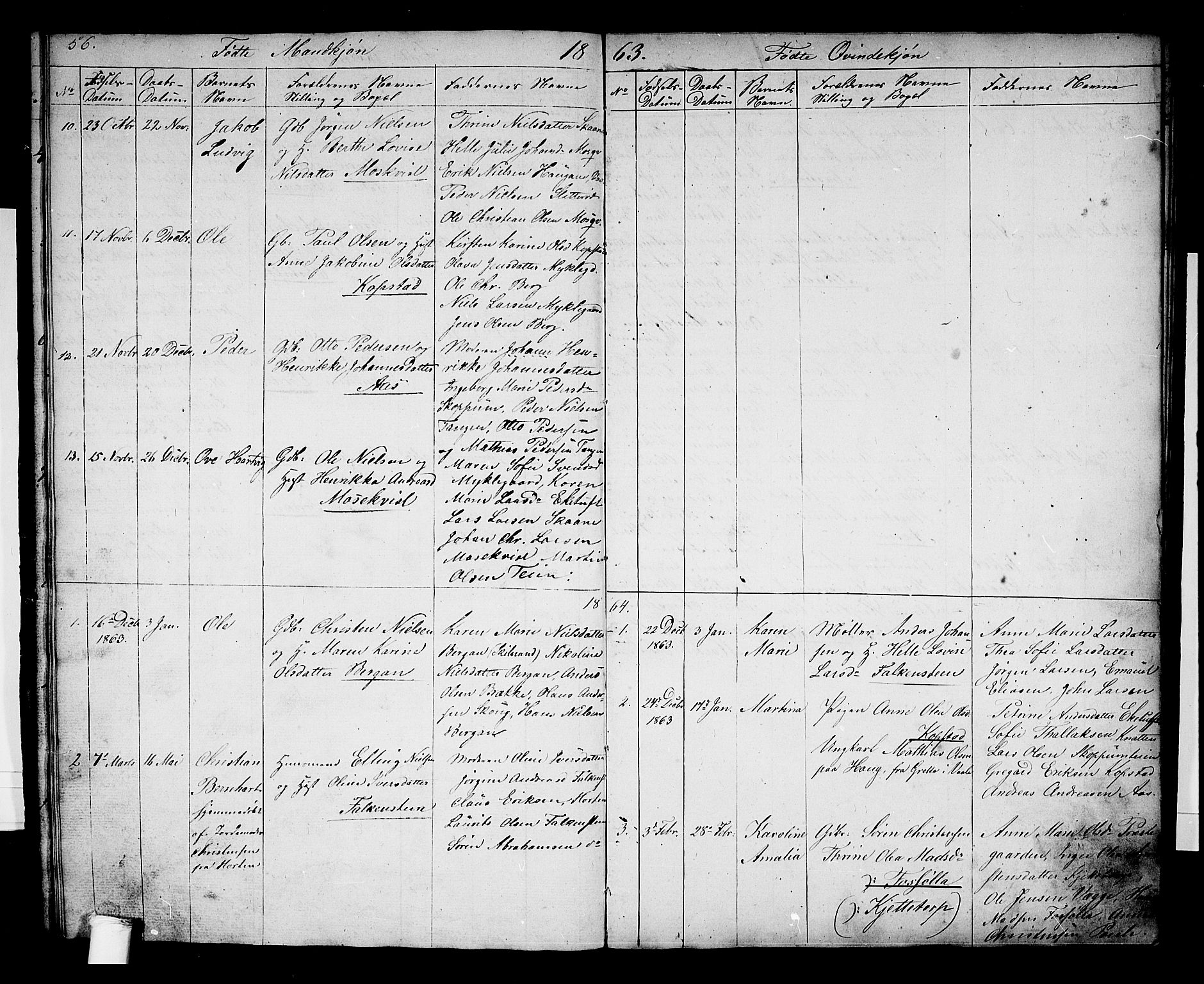 Borre kirkebøker, AV/SAKO-A-338/G/Gb/L0001: Parish register (copy) no. II 1, 1842-1877, p. 56-57