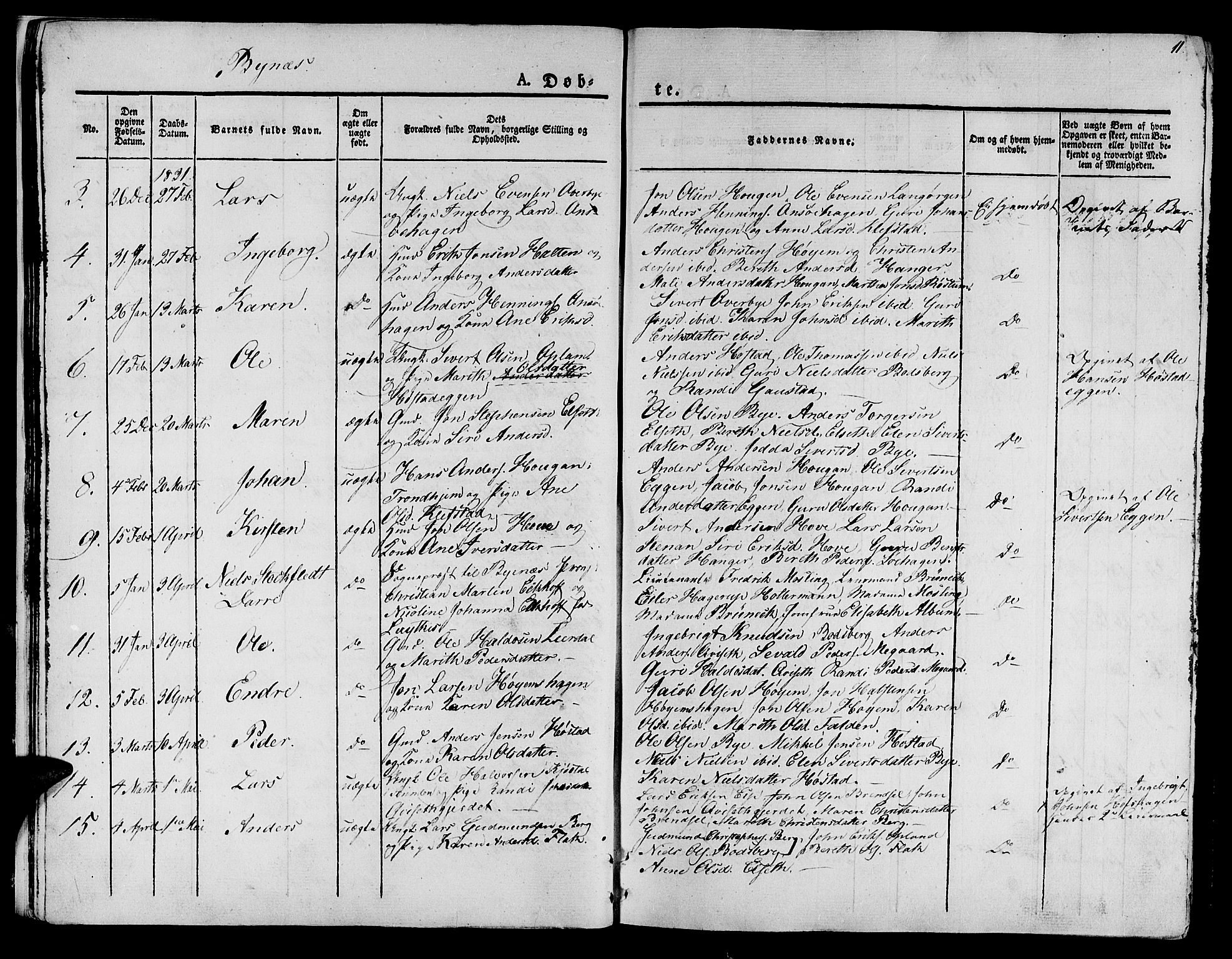 Ministerialprotokoller, klokkerbøker og fødselsregistre - Sør-Trøndelag, SAT/A-1456/612/L0374: Parish register (official) no. 612A07 /1, 1829-1845, p. 11