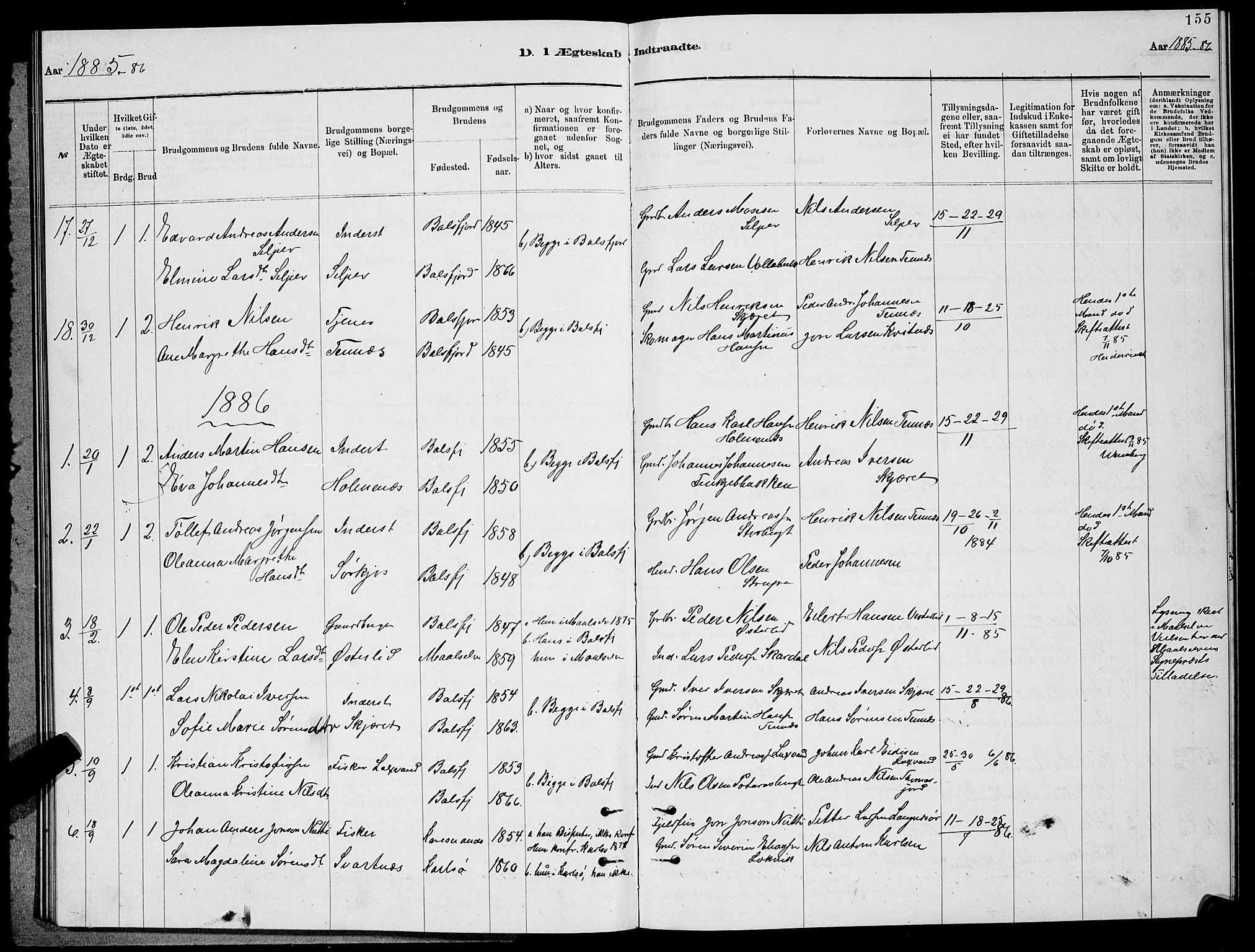 Balsfjord sokneprestembete, SATØ/S-1303/G/Ga/L0007klokker: Parish register (copy) no. 7, 1878-1889, p. 155