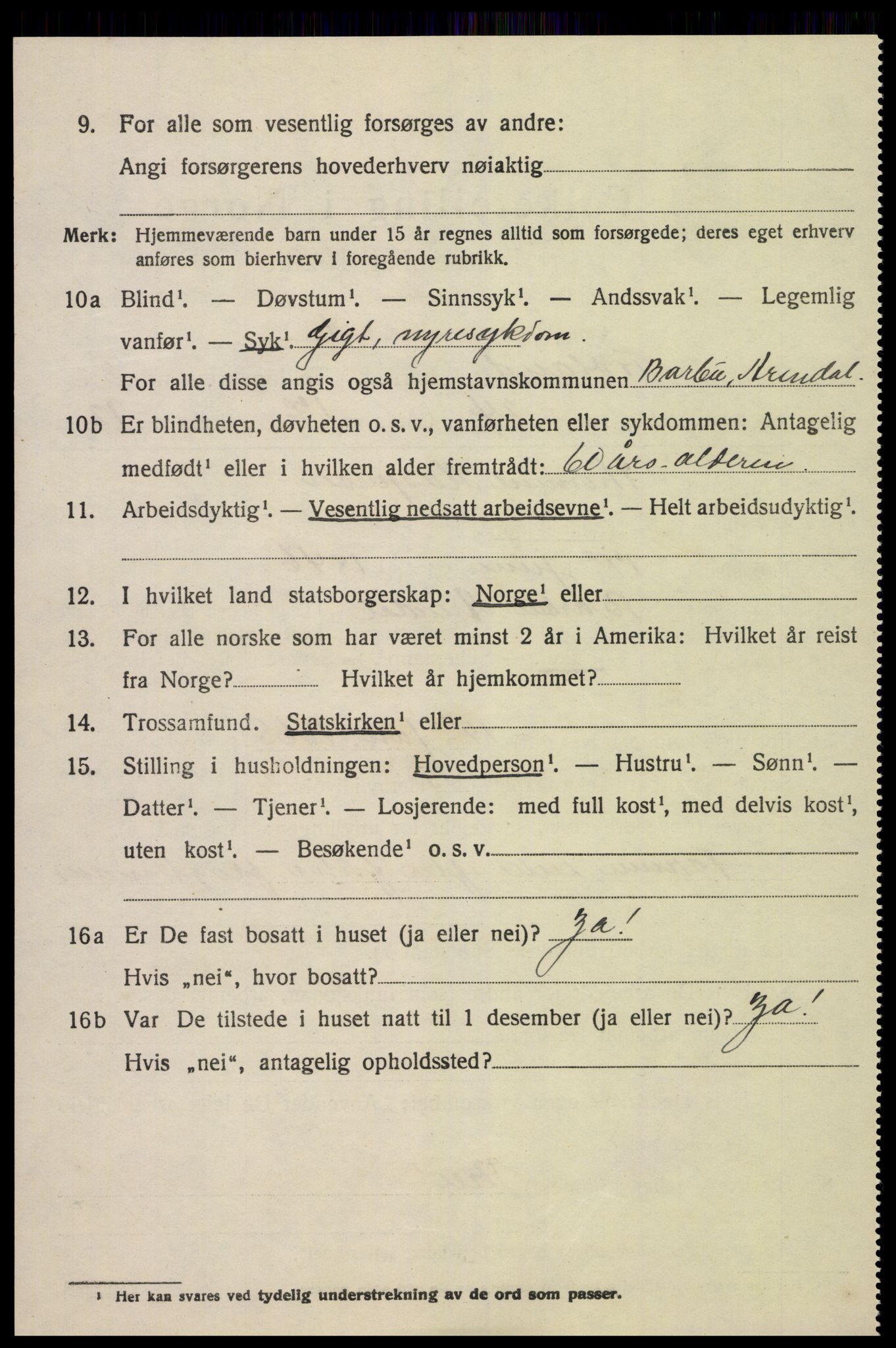 SAK, 1920 census for Froland, 1920, p. 2864