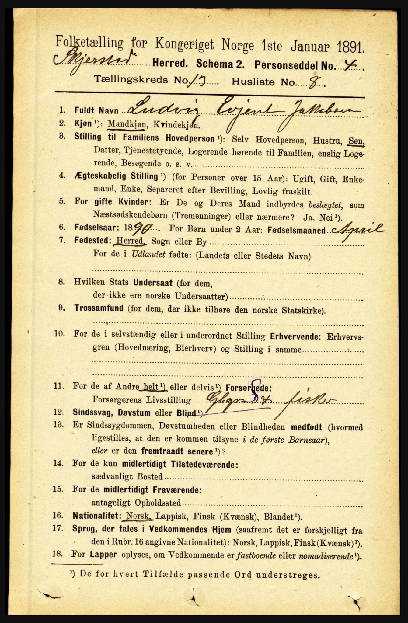 RA, 1891 census for 1842 Skjerstad, 1891, p. 4463