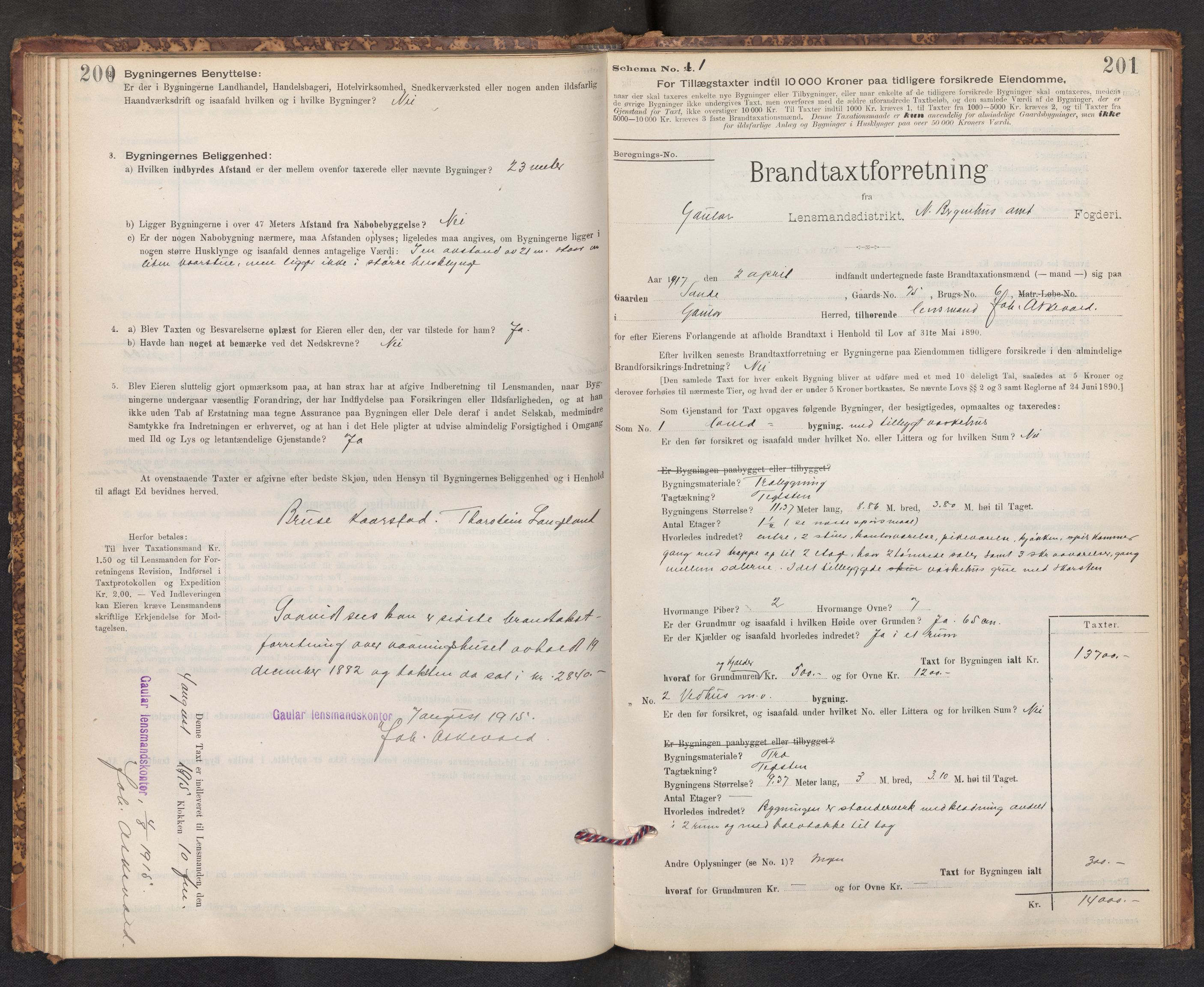 Lensmannen i Gaular, AV/SAB-A-27601/0012/L0005: Branntakstprotokoll, skjematakst, 1895-1917, p. 200-201