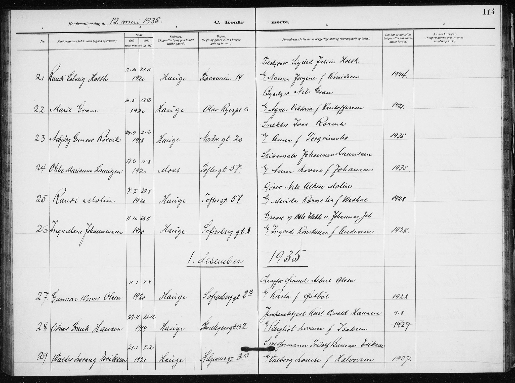 Hauge prestekontor Kirkebøker, AV/SAO-A-10849/F/Fa/L0002: Parish register (official) no. 2, 1917-1938, p. 114