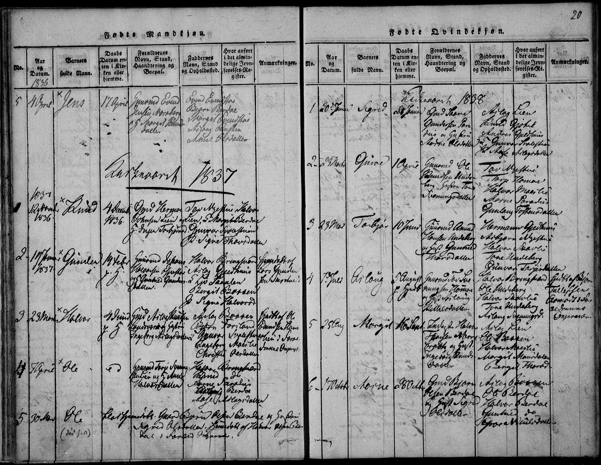 Vinje kirkebøker, SAKO/A-312/F/Fb/L0001: Parish register (official) no. II 1, 1814-1843, p. 20